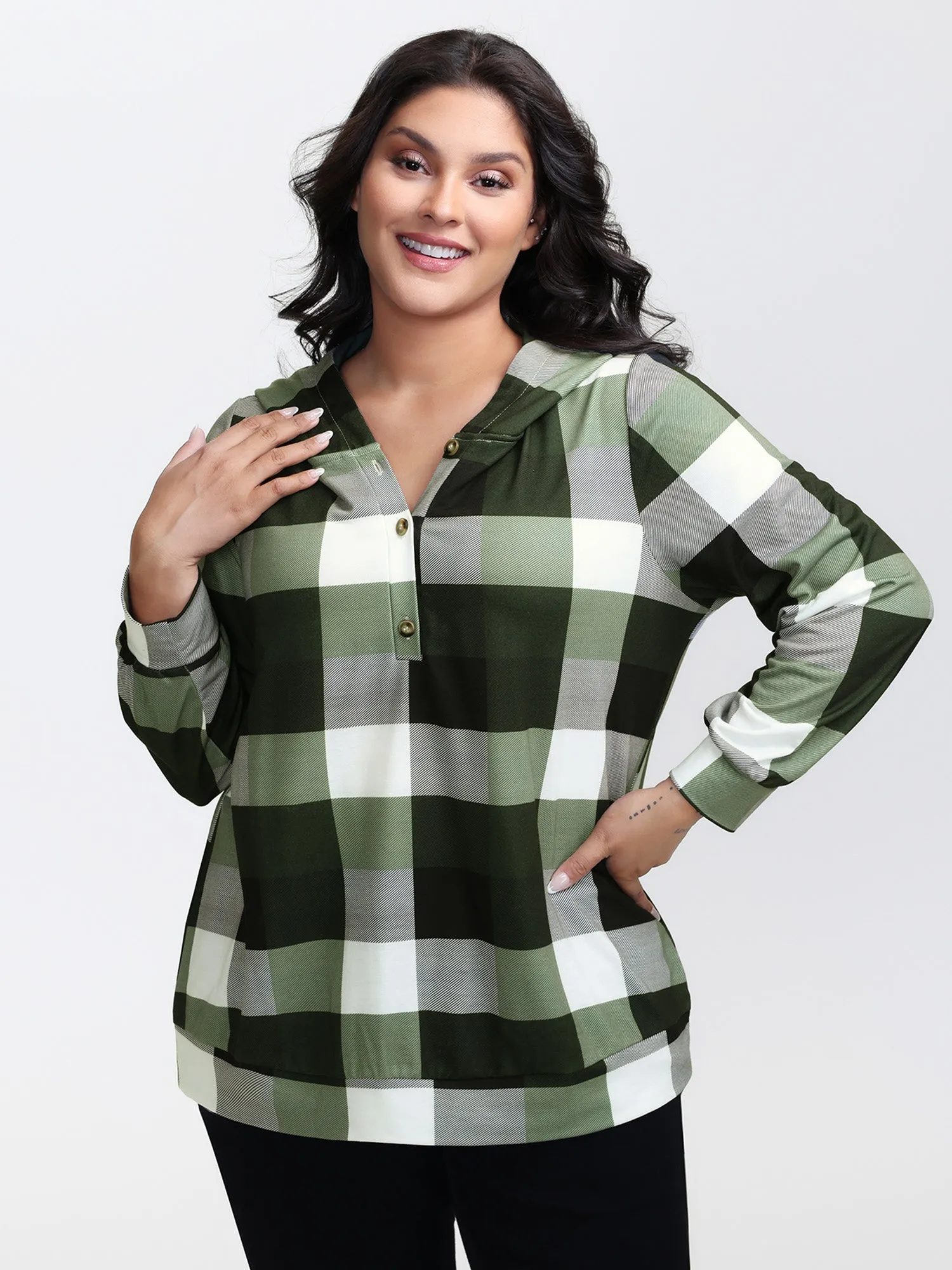 Checkered Print Button Hoodie sold by Bloomchic product image thumbnail 2