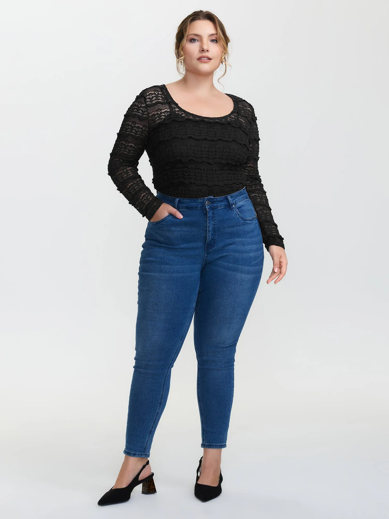 Sheer Textured Scoop Neck Bodysuit sold by Bloomchic product image thumbnail 3