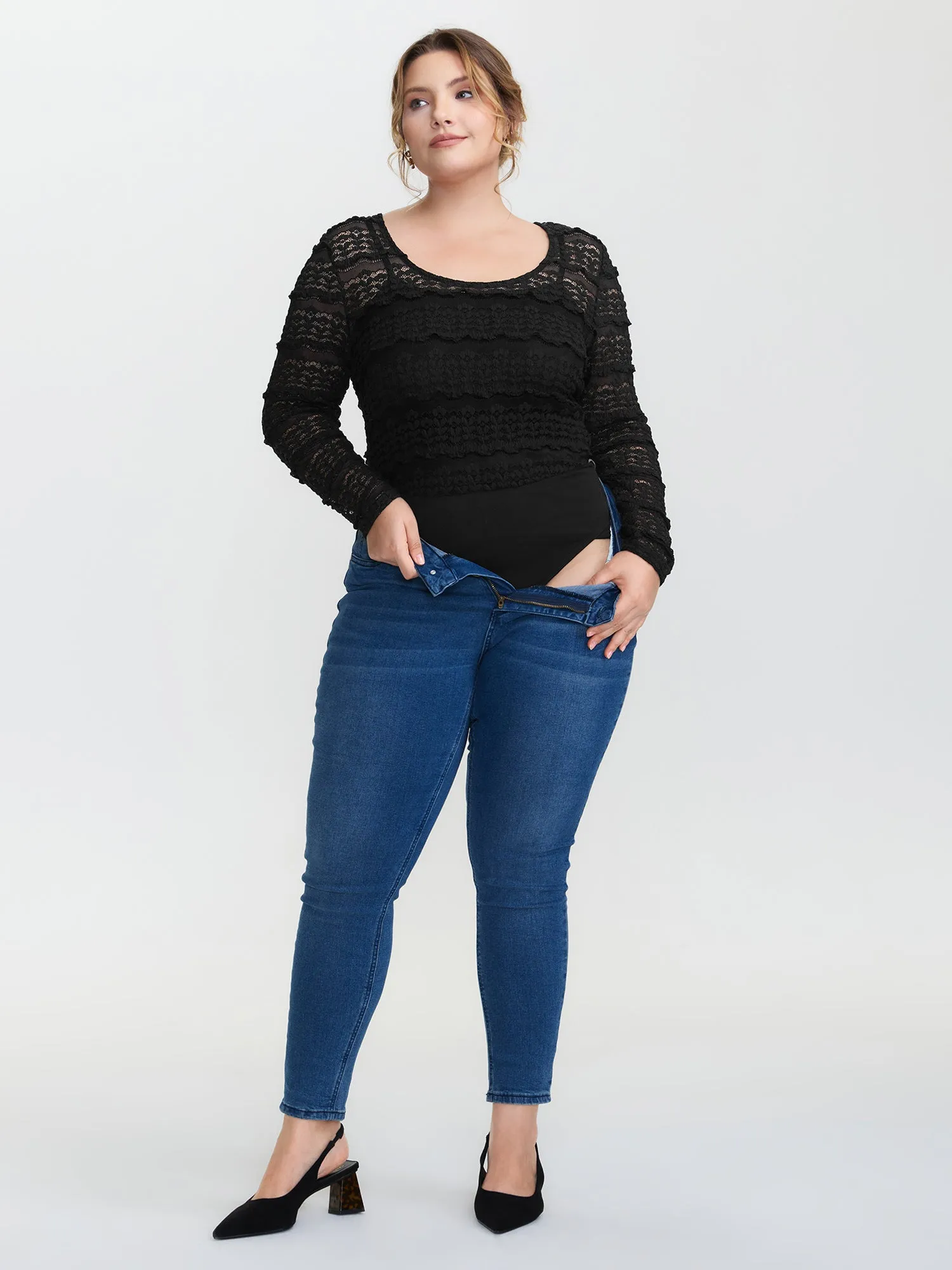 Sheer Textured Scoop Neck Bodysuit sold by Bloomchic product image thumbnail 4