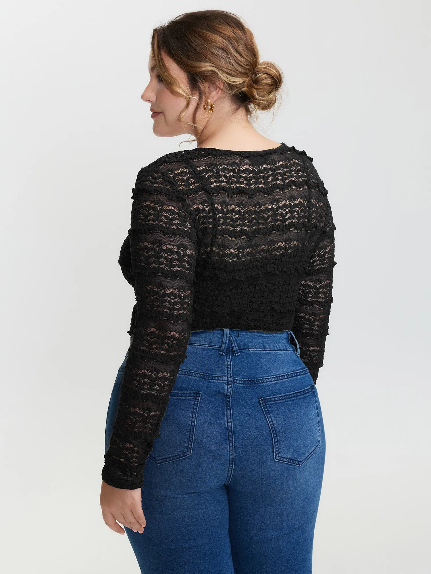 Sheer Textured Scoop Neck Bodysuit sold by Bloomchic product image thumbnail 5