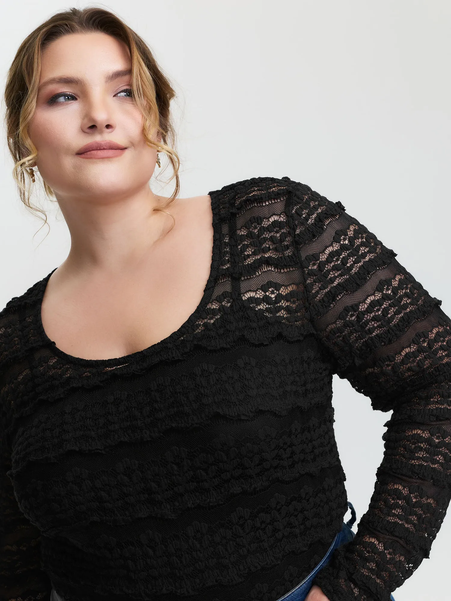 Sheer Textured Scoop Neck Bodysuit sold by Bloomchic product image thumbnail 2