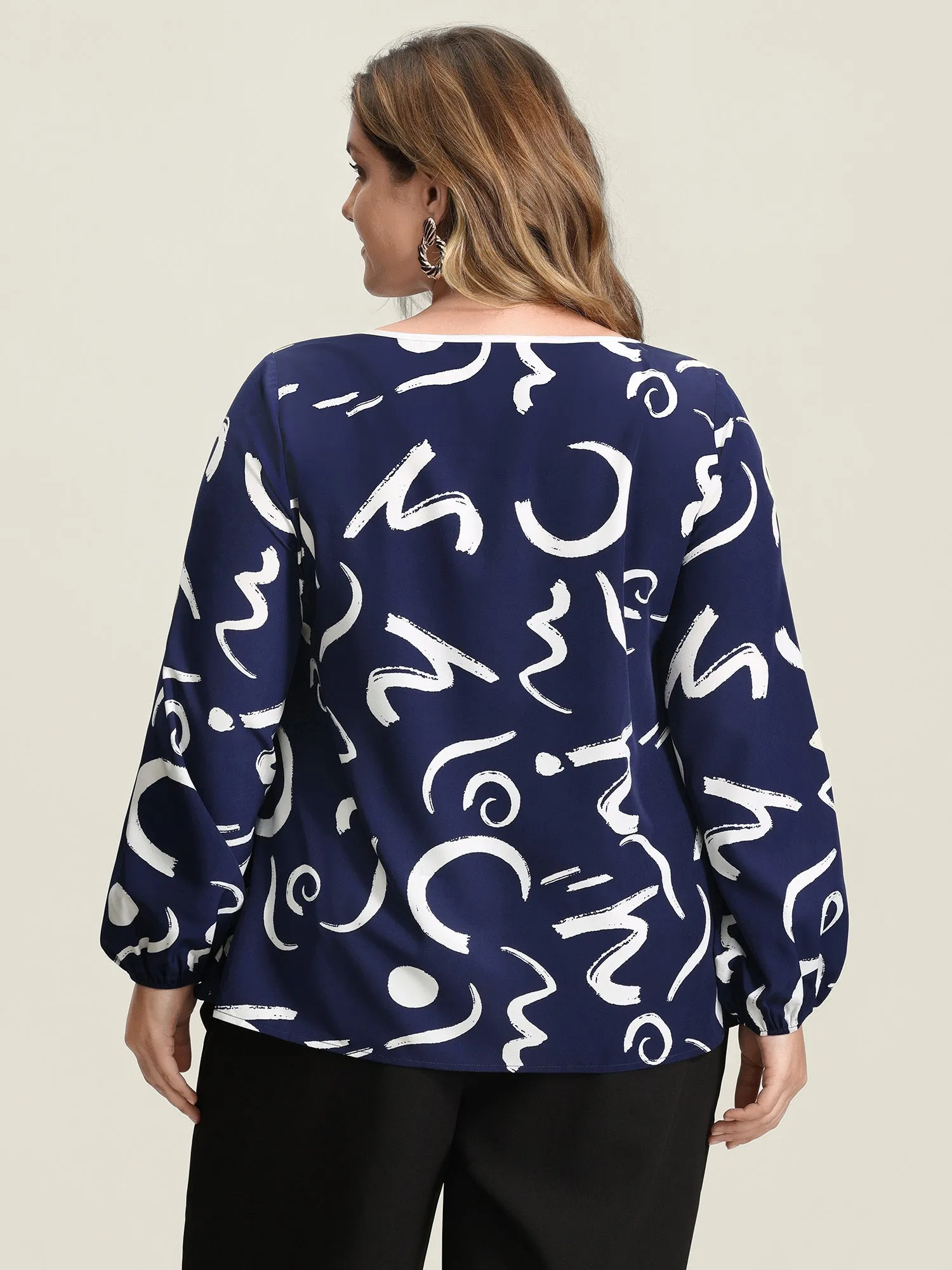 Scribble Print Color Contrast Cut-Out Blouse sold by Bloomchic product image thumbnail 4