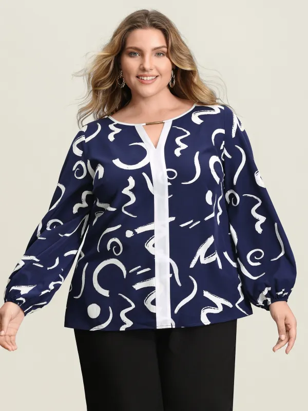 Scribble Print Color Contrast Cut-Out Blouse sold by Bloomchic