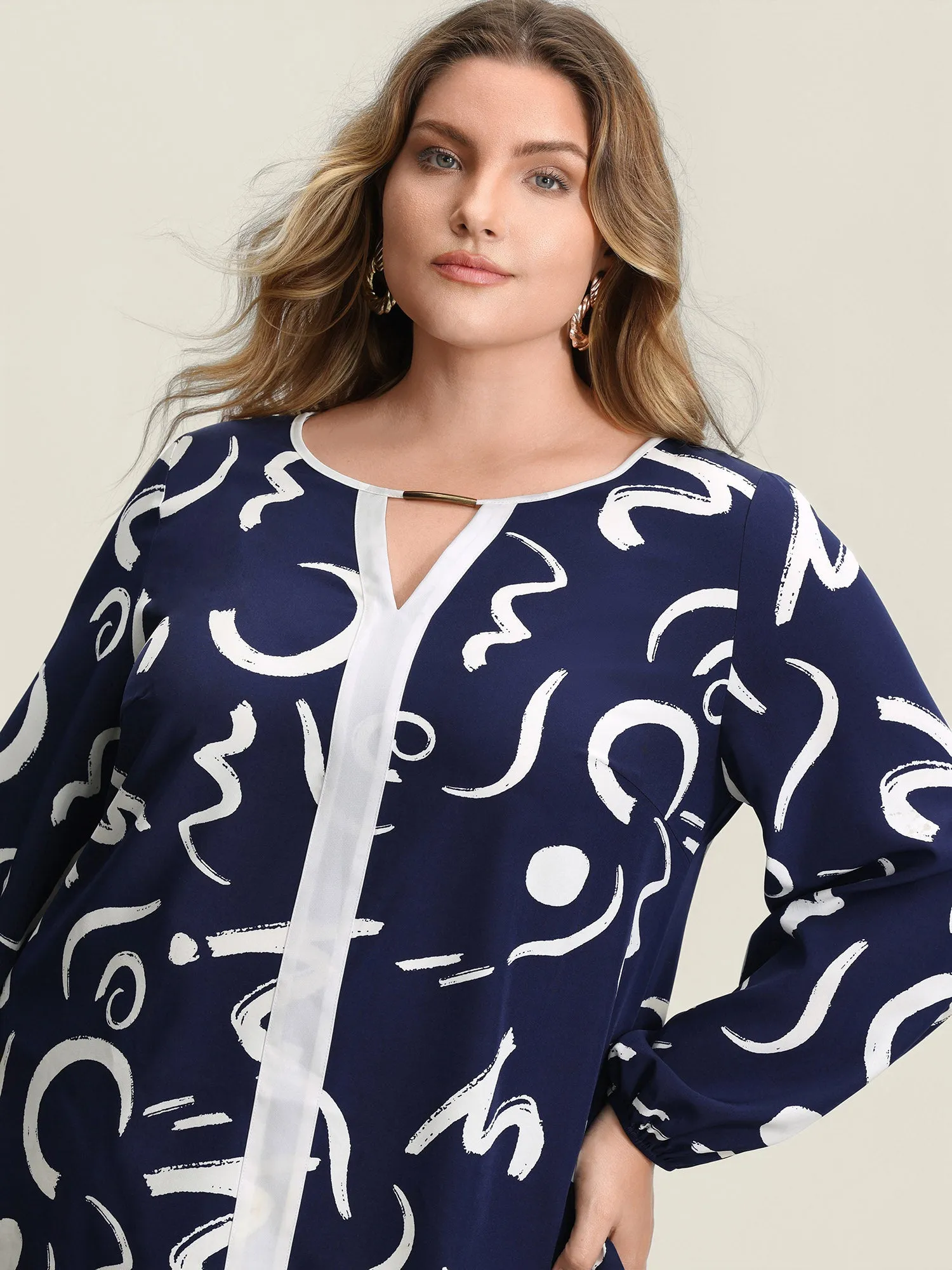 Scribble Print Color Contrast Cut-Out Blouse sold by Bloomchic product image thumbnail 2