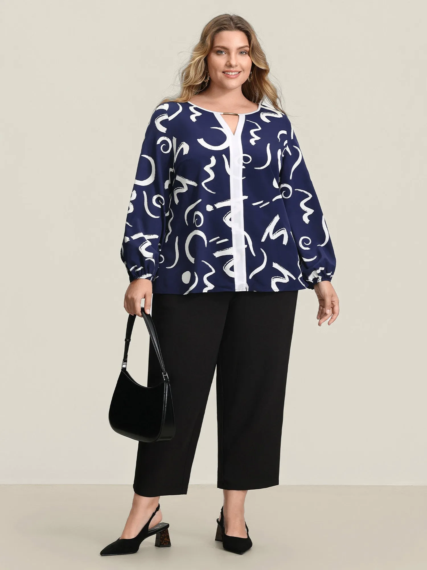 Scribble Print Color Contrast Cut-Out Blouse sold by Bloomchic product image thumbnail 3