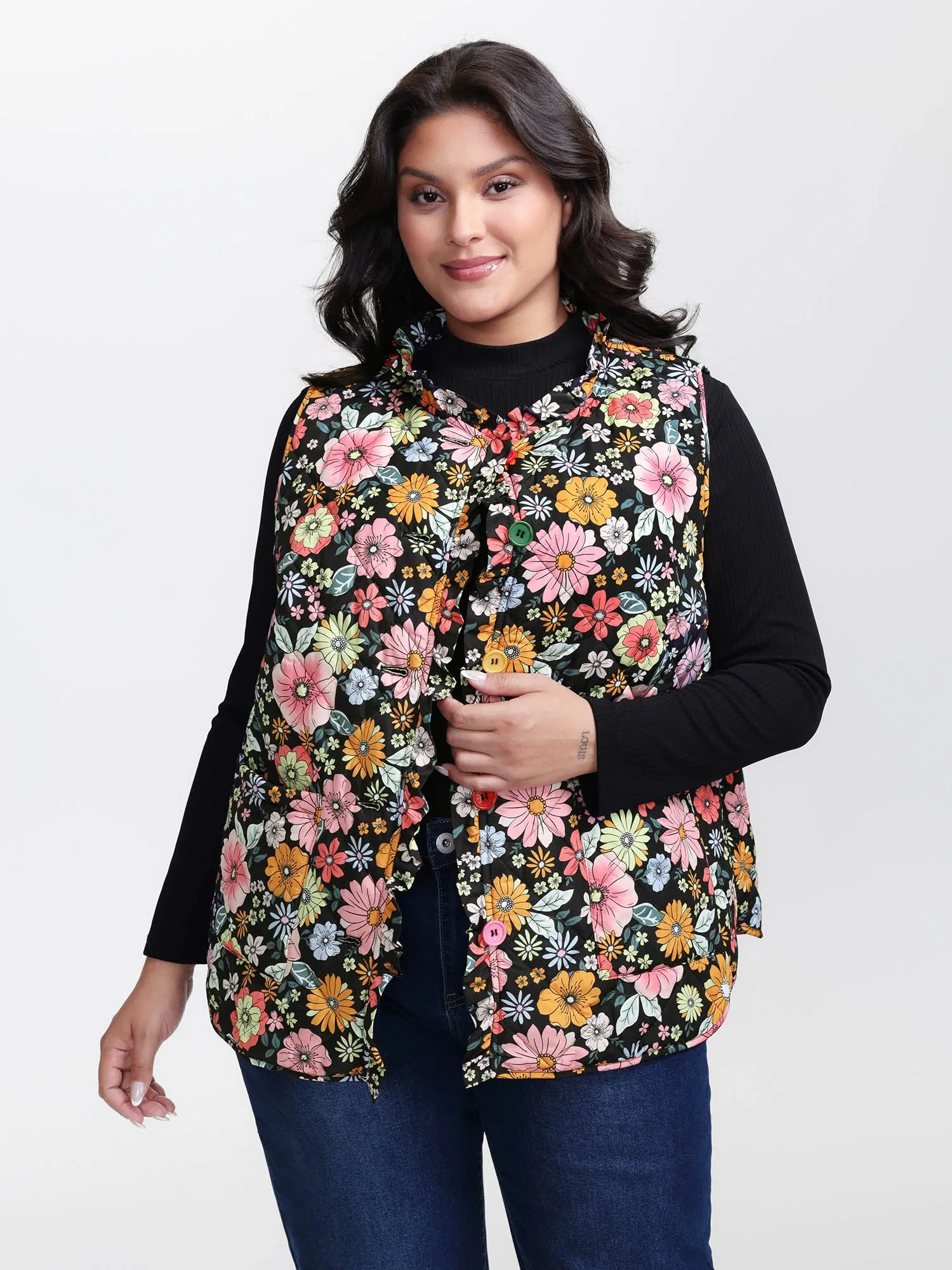 Floral Quilted Cotton Ruffled Neck Vest sold by Bloomchic