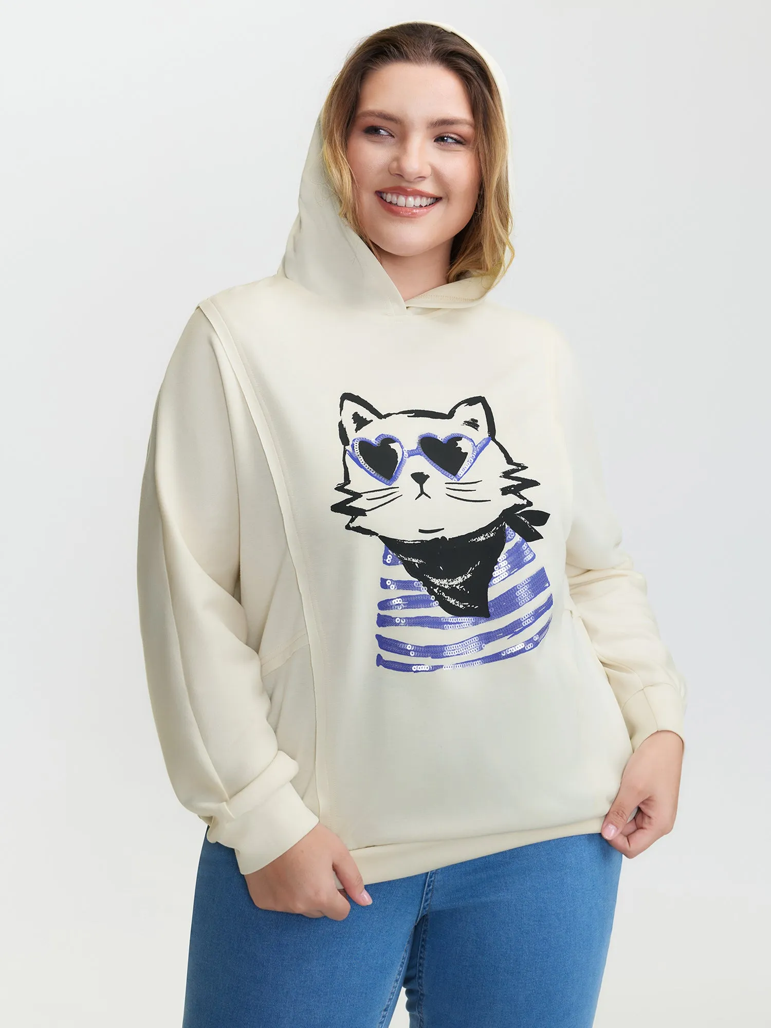 Supersoft Cat Embroidered Sequin Hoodie sold by Bloomchic product image thumbnail 4