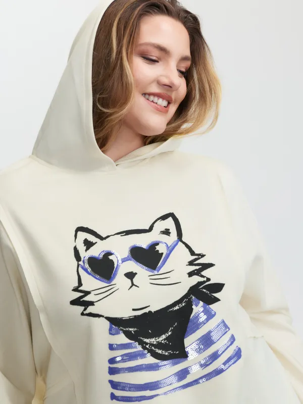 Supersoft Cat Embroidered Sequin Hoodie sold by Bloomchic