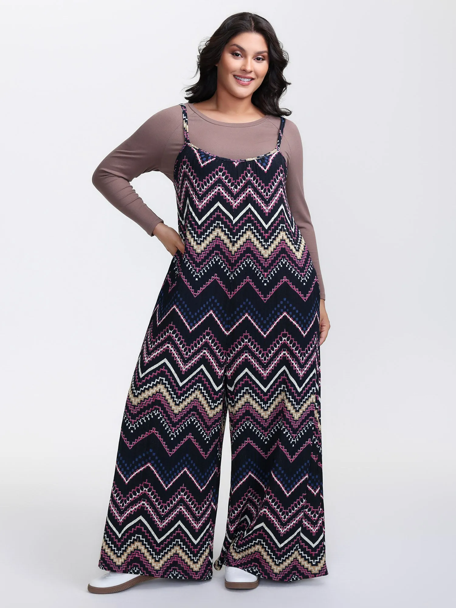 Ribbed Wavy Print Stretchy Sleep Jumpsuit sold by Bloomchic