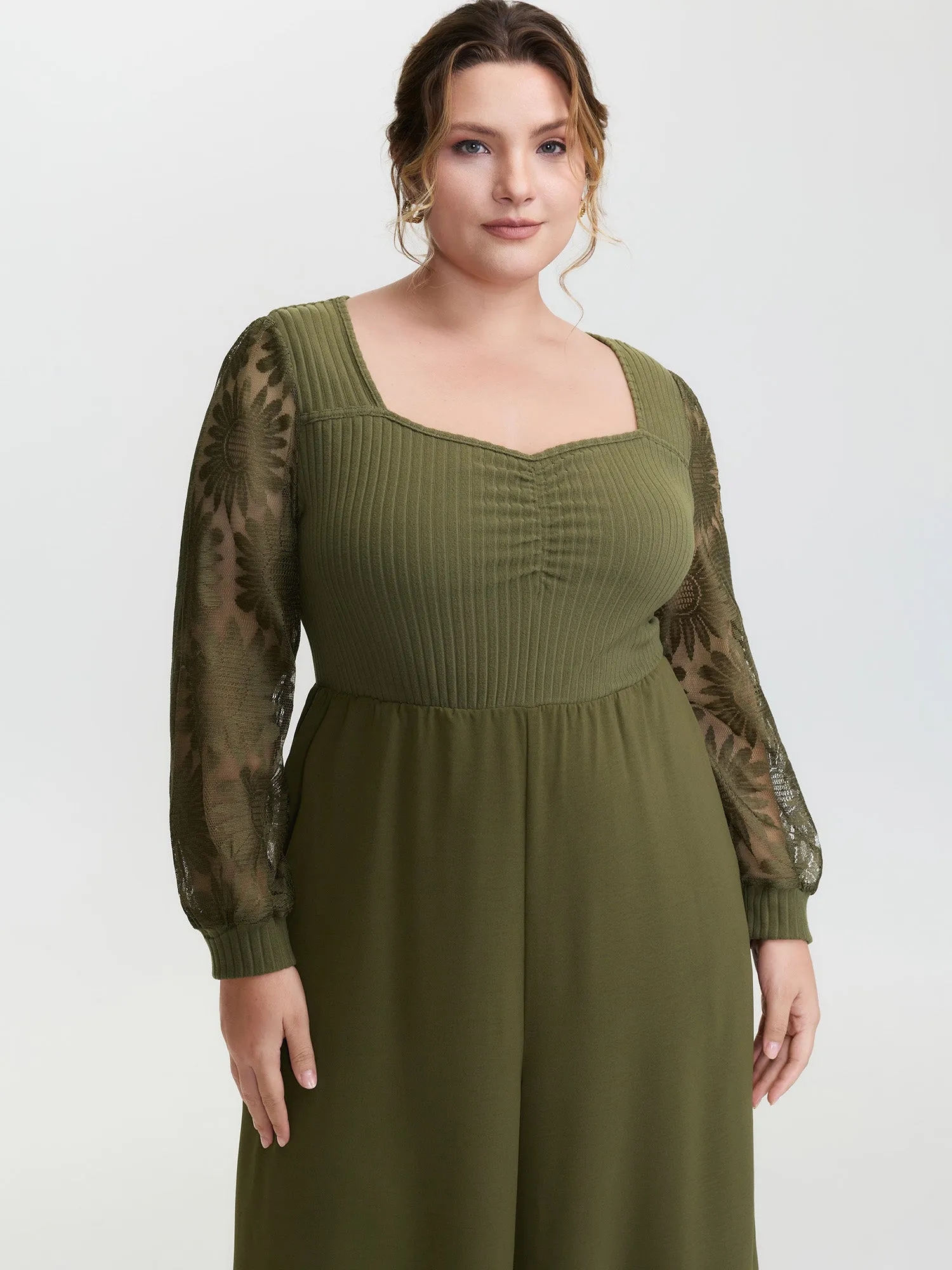 Lace Trim Ruched Velvety Bodice Jumpsuit sold by Bloomchic product image thumbnail 2