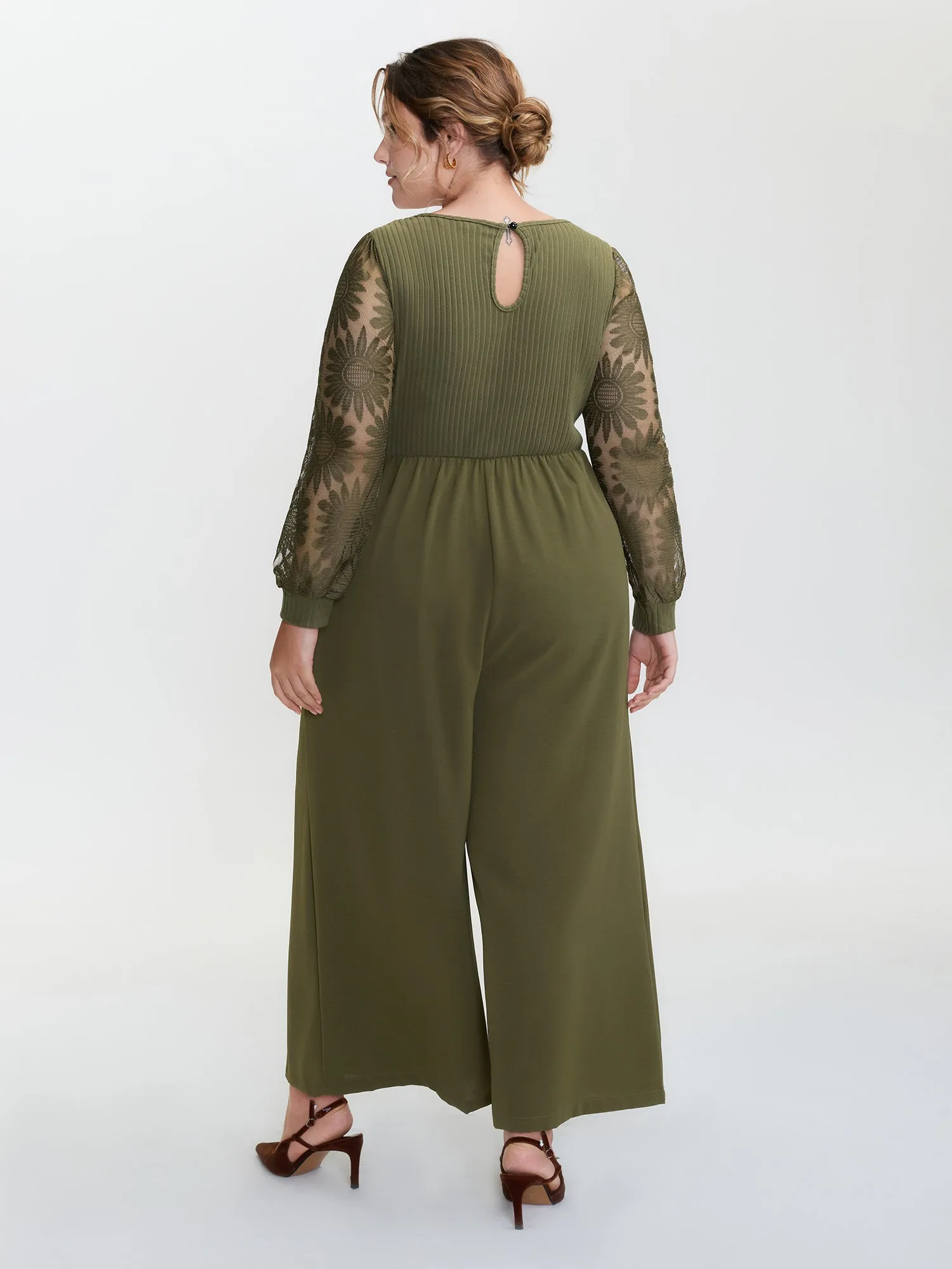 Lace Trim Ruched Velvety Bodice Jumpsuit sold by Bloomchic product image thumbnail 5