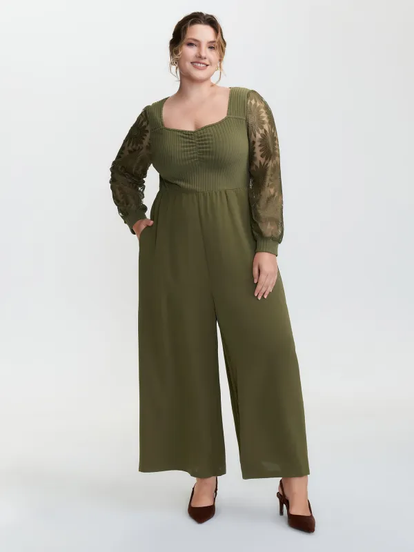 Lace Trim Ruched Velvety Bodice Jumpsuit sold by Bloomchic