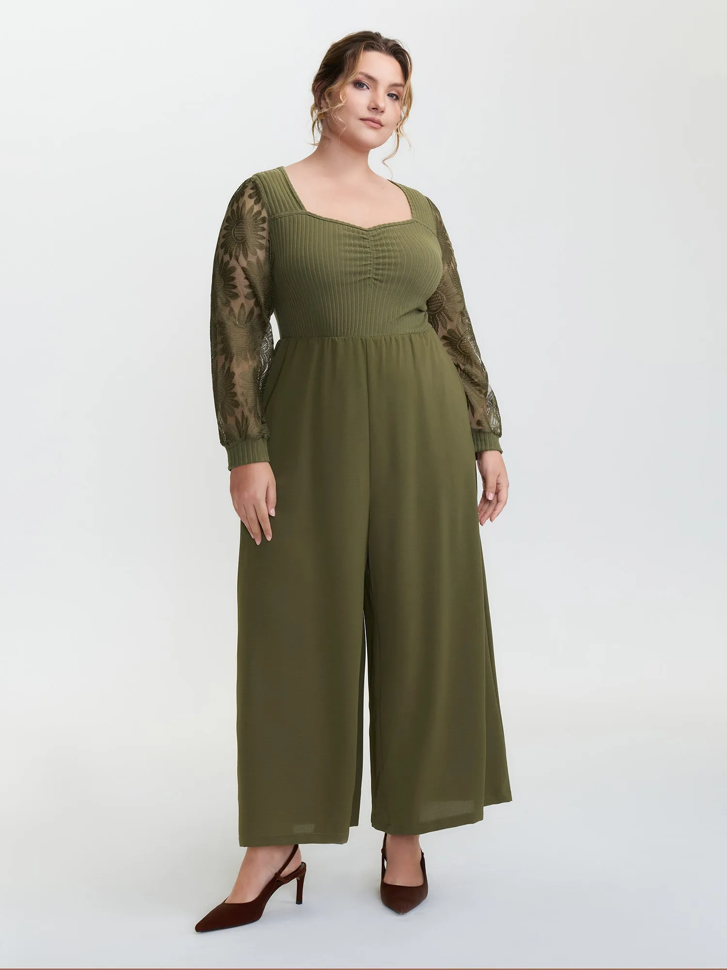 Lace Trim Ruched Velvety Bodice Jumpsuit sold by Bloomchic product image thumbnail 3