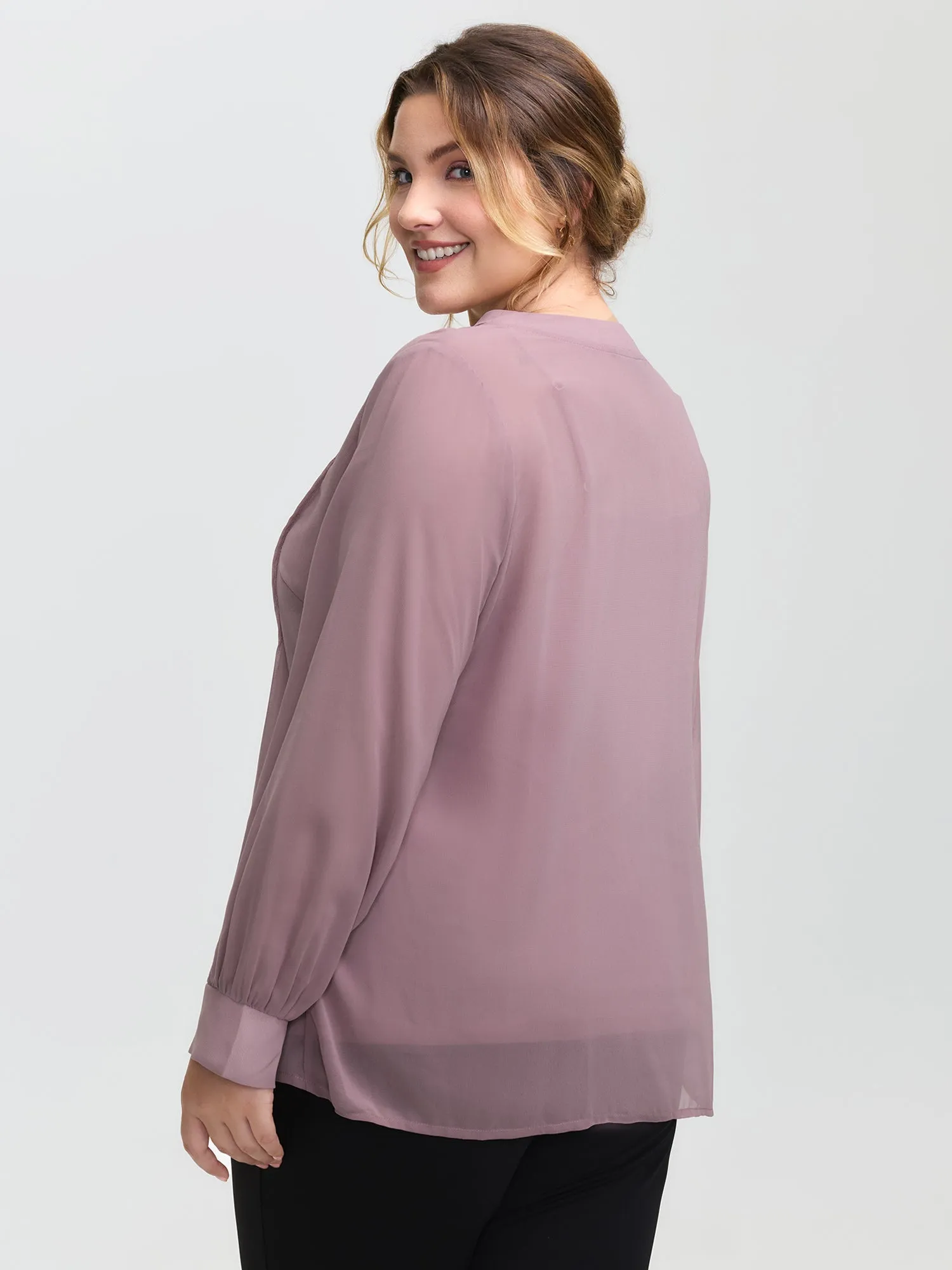 Toothpick Pleats Neck-Tie Sheer Blouse sold by Bloomchic product image thumbnail 4