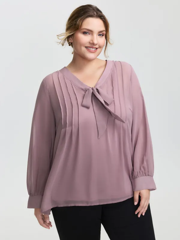 Toothpick Pleats Neck-Tie Sheer Blouse sold by Bloomchic