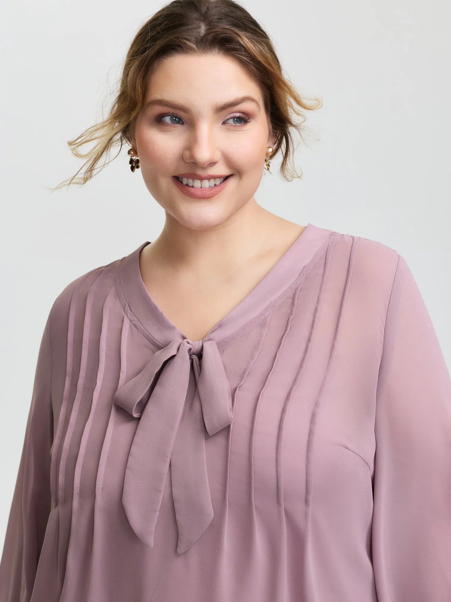 Toothpick Pleats Neck-Tie Sheer Blouse sold by Bloomchic product image thumbnail 2