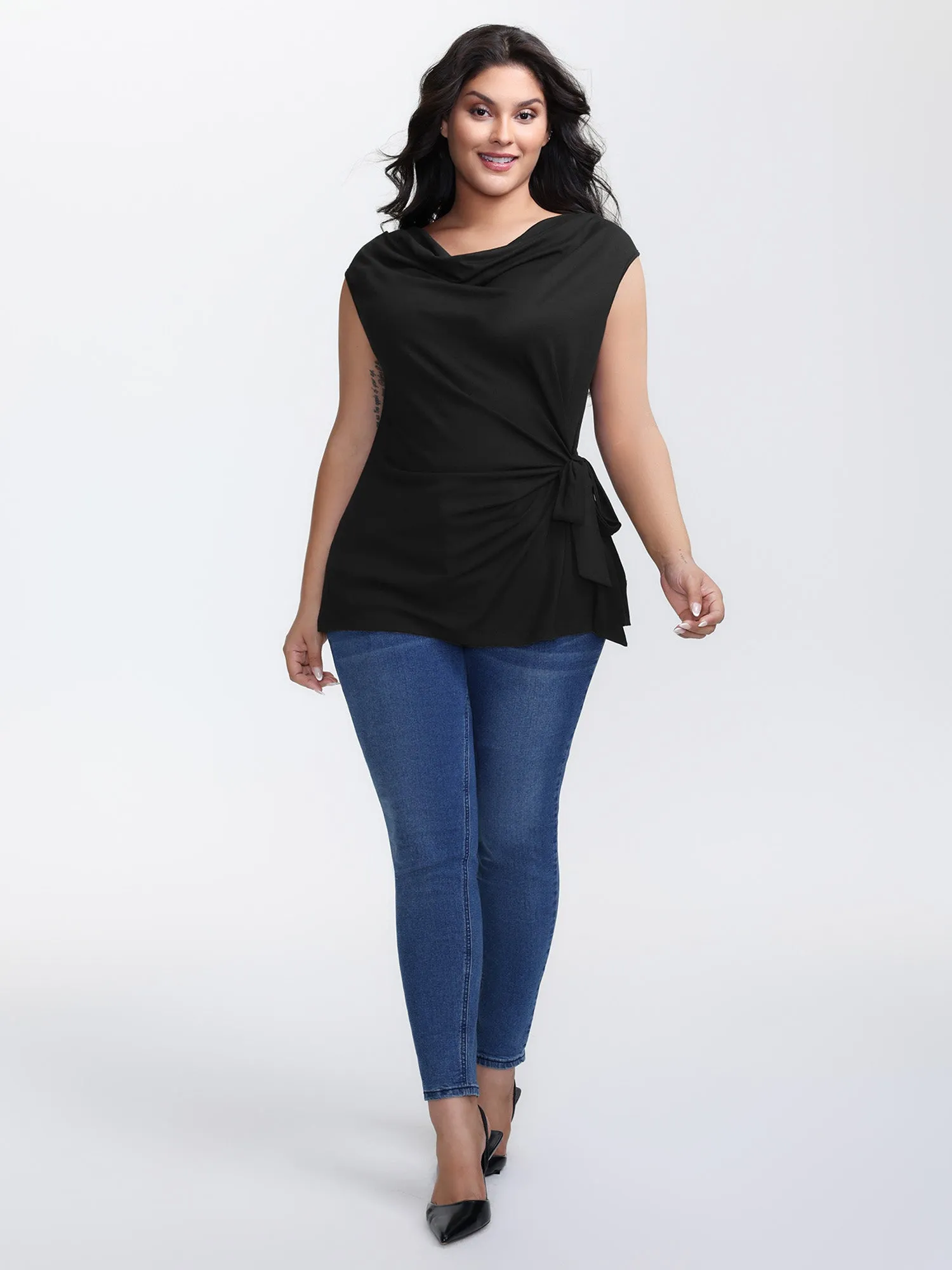 Cowl Neckline Knotted Knit Tank Top sold by Bloomchic product image thumbnail 3