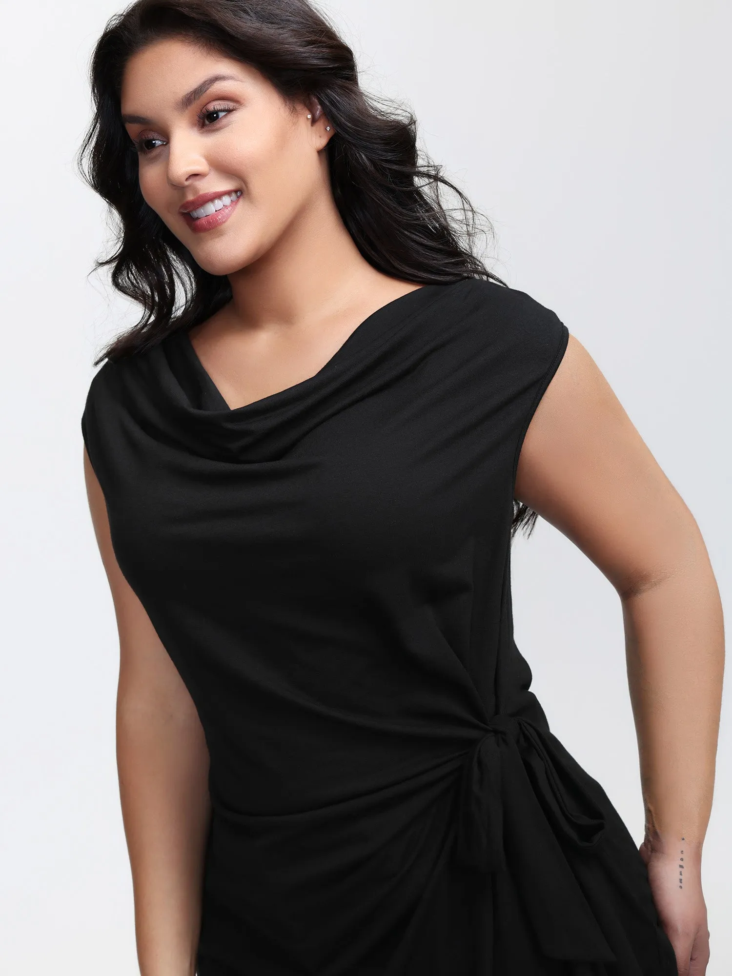 Cowl Neckline Knotted Knit Tank Top sold by Bloomchic