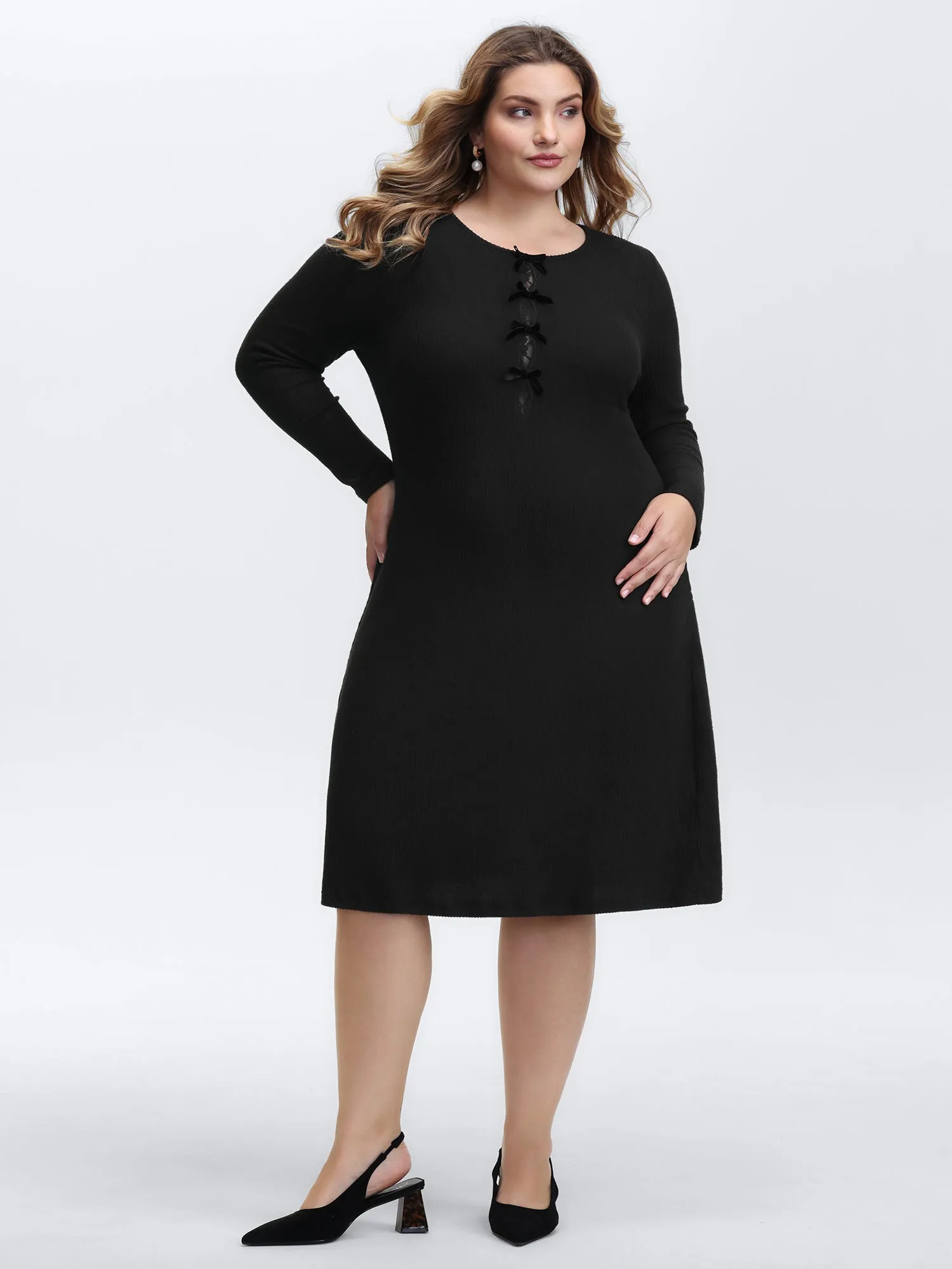 Cut-Out Bowknot Fitted Midi Dress sold by Bloomchic product image thumbnail 3