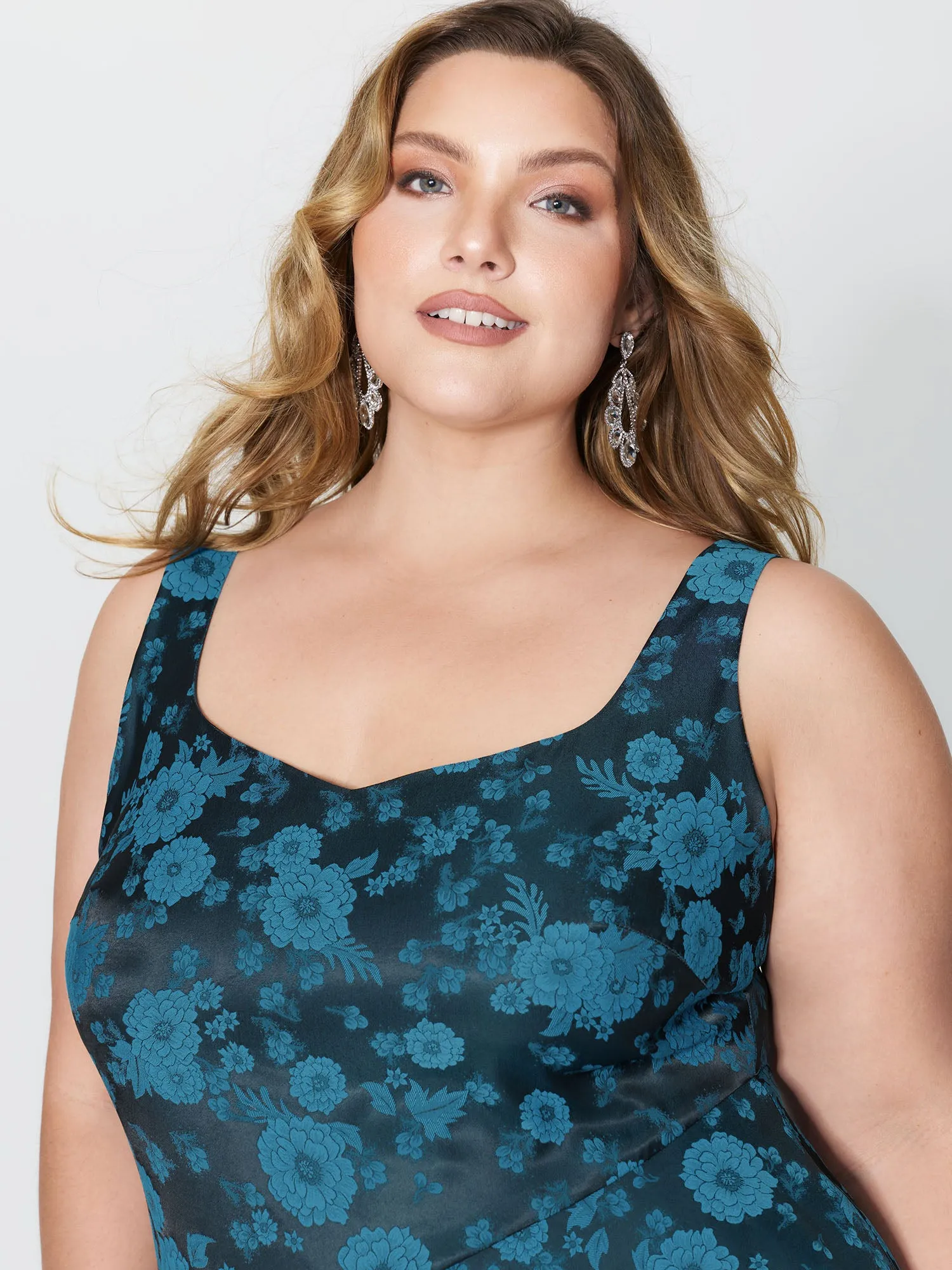 Floral Satin Stretch Asymmetrical Hem Midi Dress sold by Bloomchic product image thumbnail 2