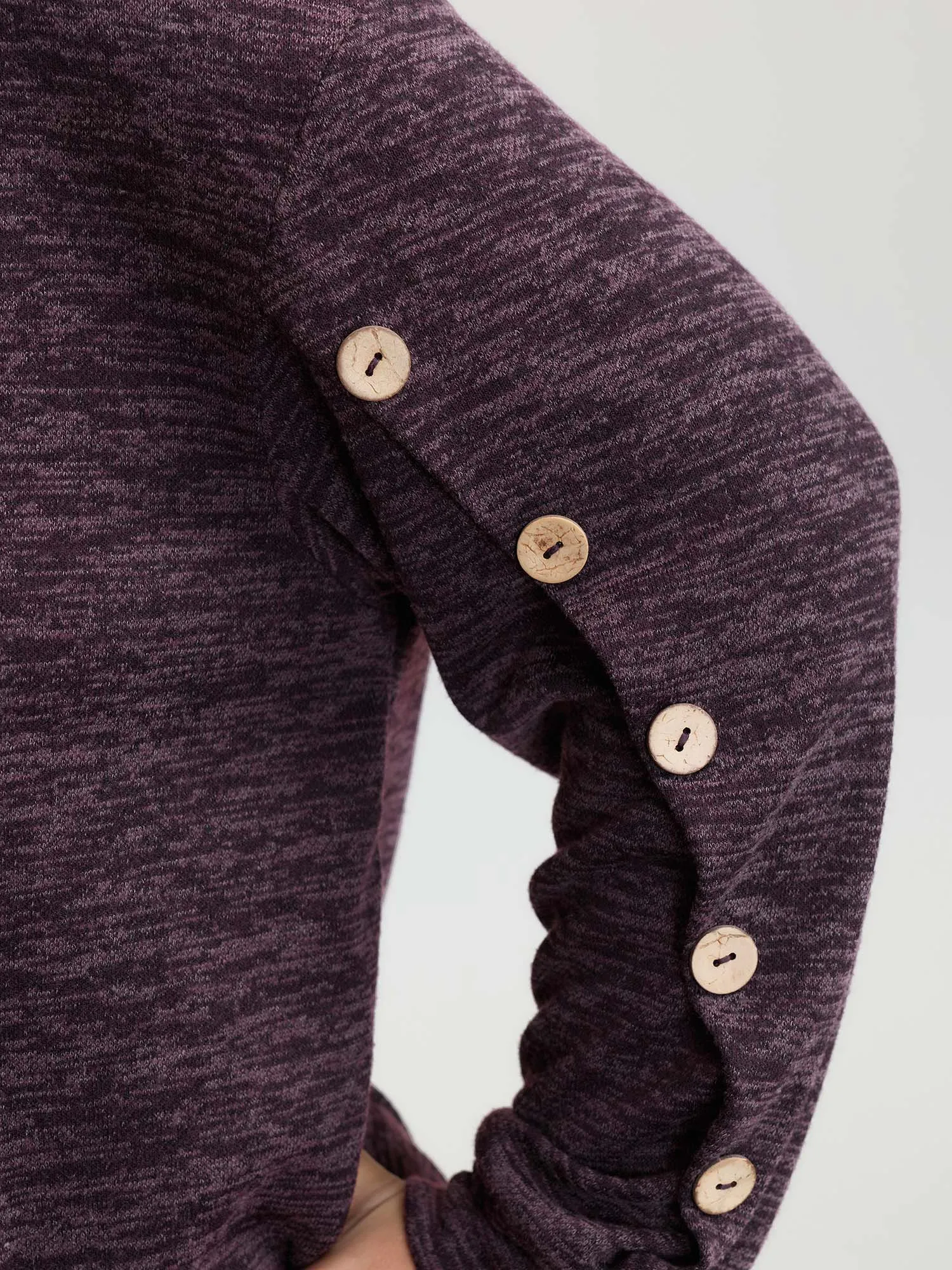 Heather Button Detail Overlap Sleeve Sweatshirt sold by Bloomchic product image thumbnail 4