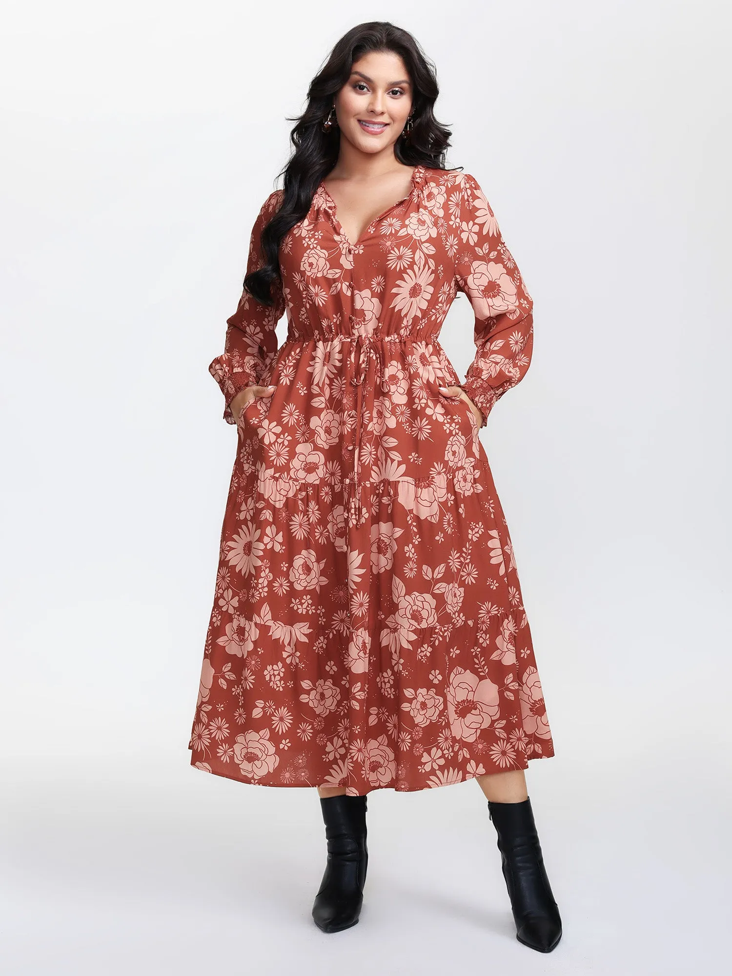 Floral Print Adjustable Waist-Tie Maxi Dress sold by Bloomchic product image thumbnail 3