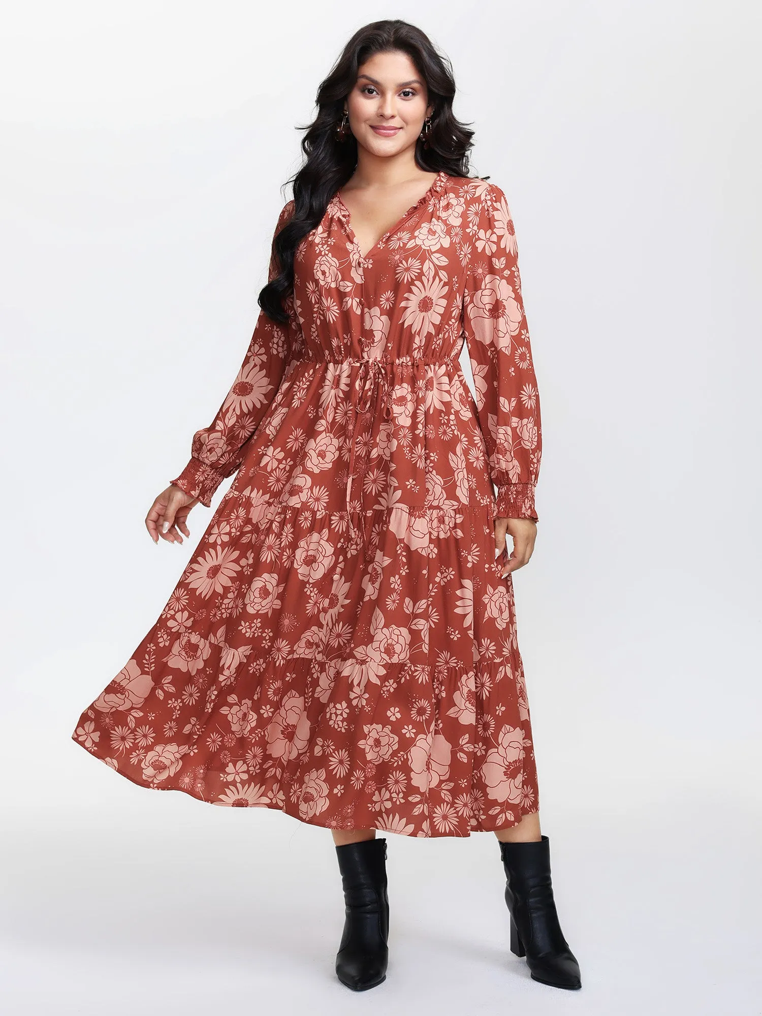 Floral Print Adjustable Waist-Tie Maxi Dress sold by Bloomchic