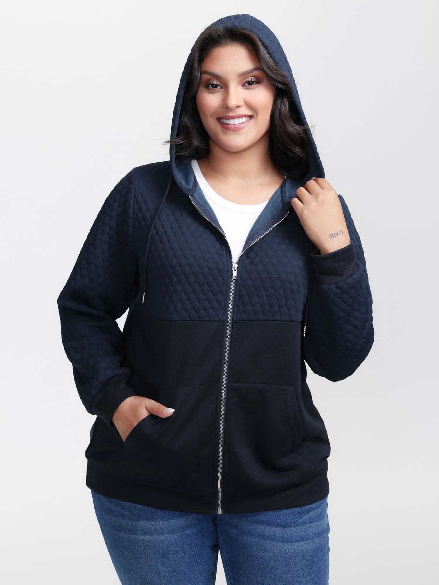 Textured Zipper Front Hoodie Jacket sold by Bloomchic product image thumbnail 2