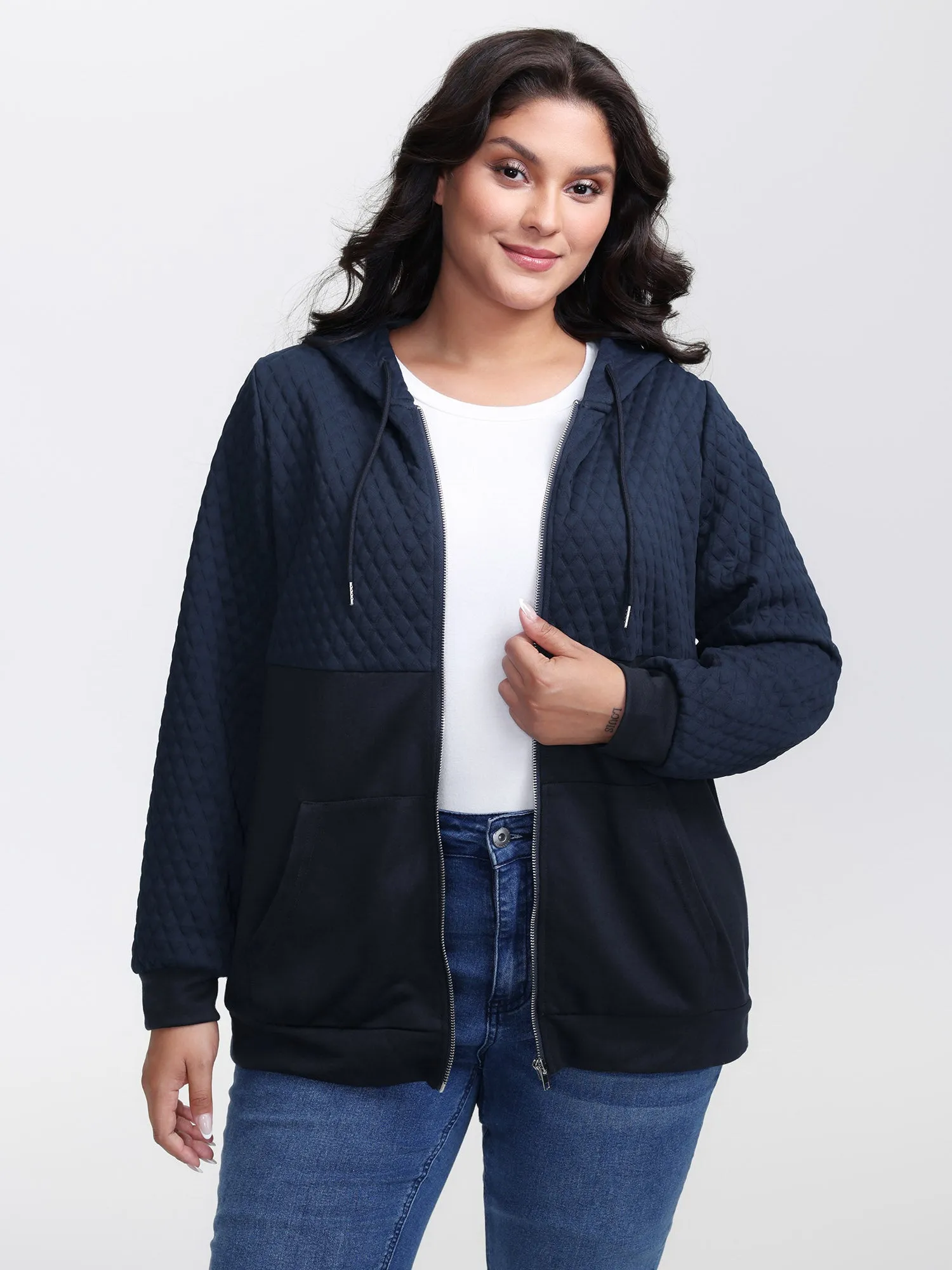 Textured Zipper Front Hoodie Jacket sold by Bloomchic