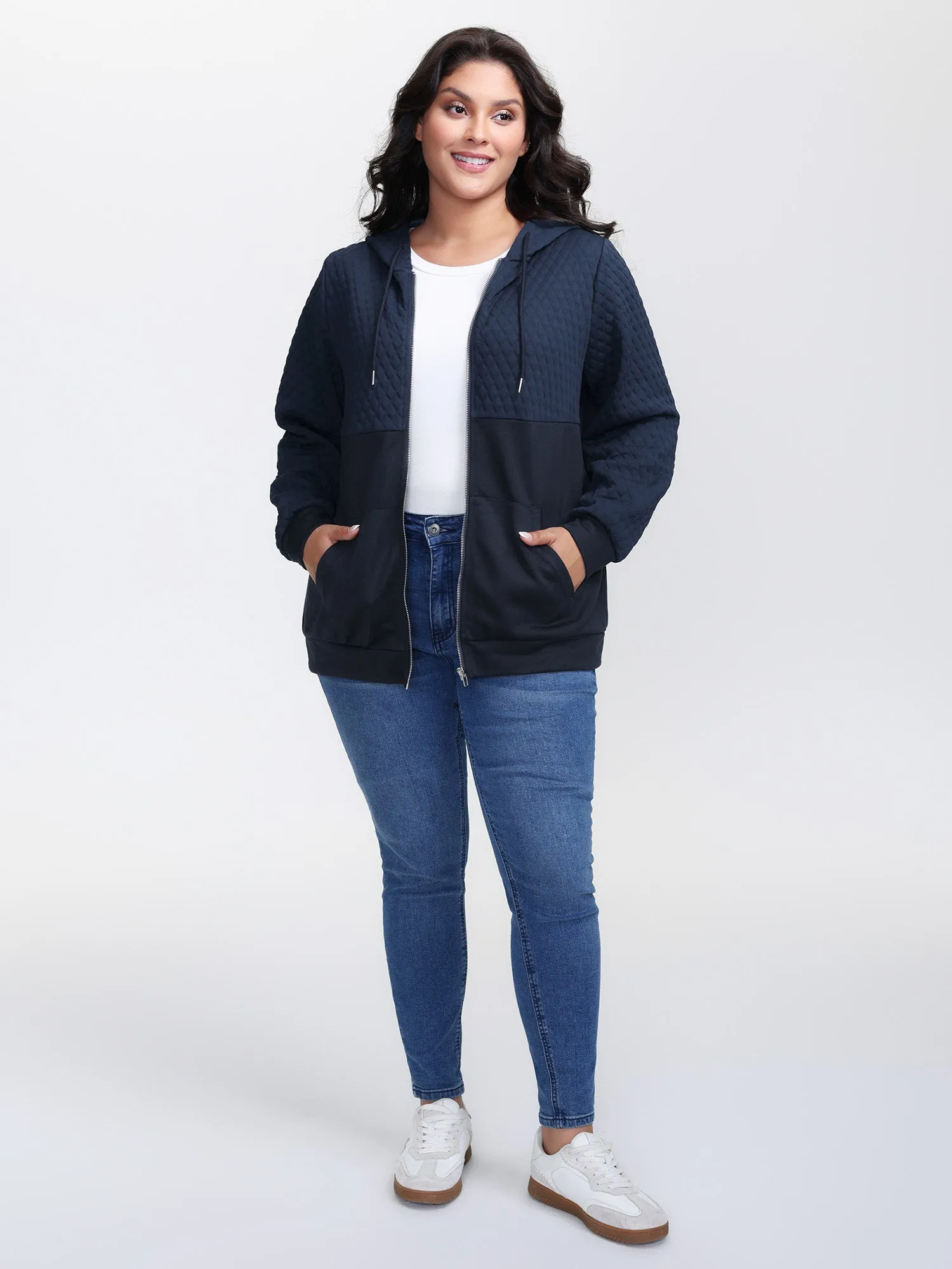 Textured Zipper Front Hoodie Jacket sold by Bloomchic product image thumbnail 3