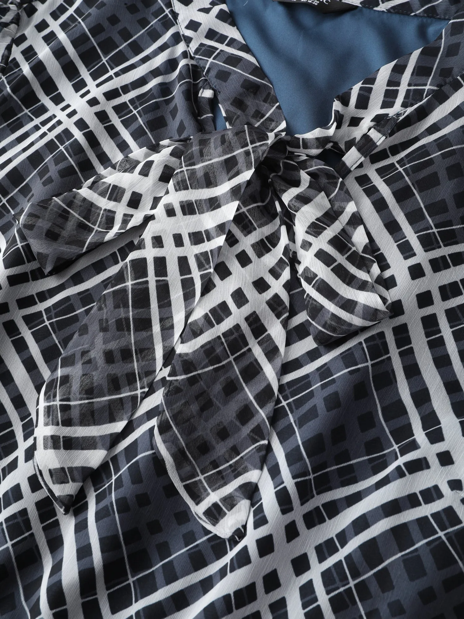 Plaid Print Sheer Mesh Neck Tie Midi Dress sold by Bloomchic product image thumbnail 5