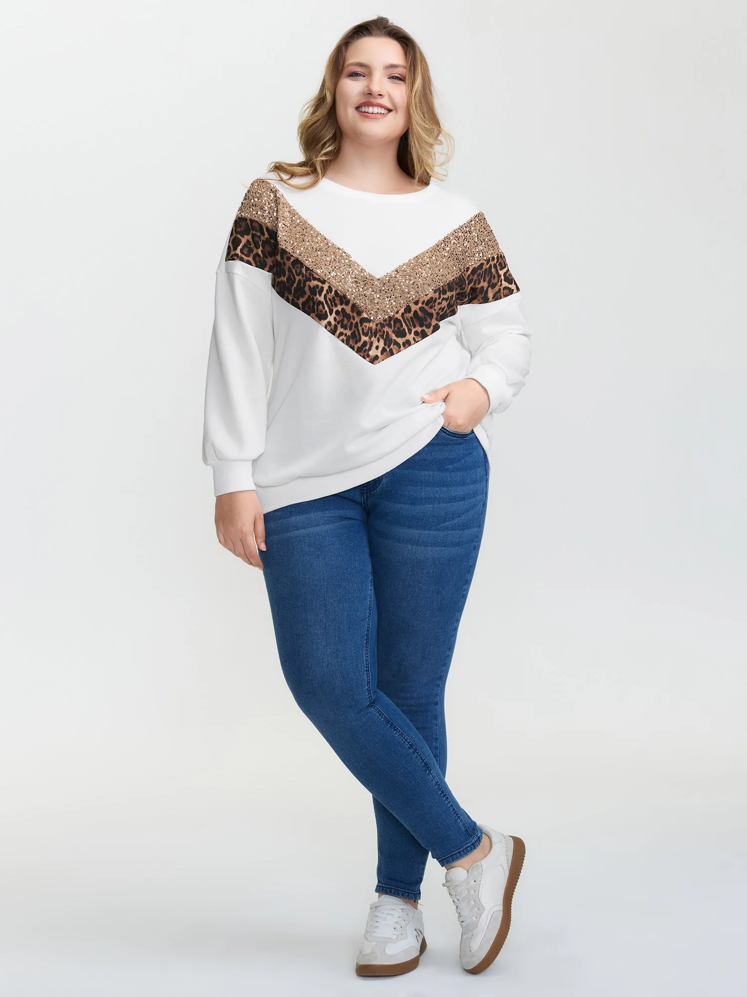 Leopard Print Sequin Contrast Sweatshirt sold by Bloomchic product image thumbnail 3