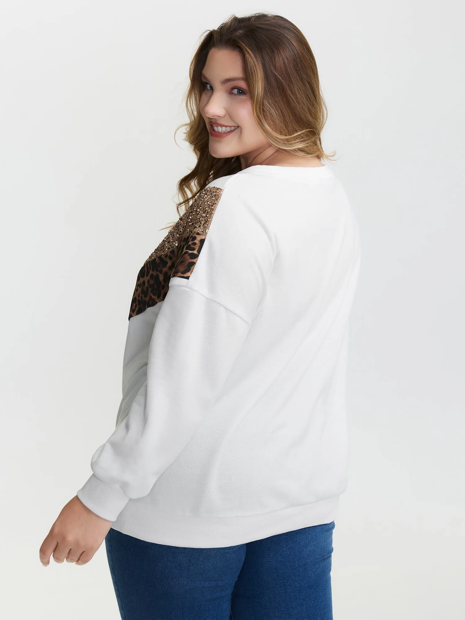 Leopard Print Sequin Contrast Sweatshirt sold by Bloomchic product image thumbnail 4