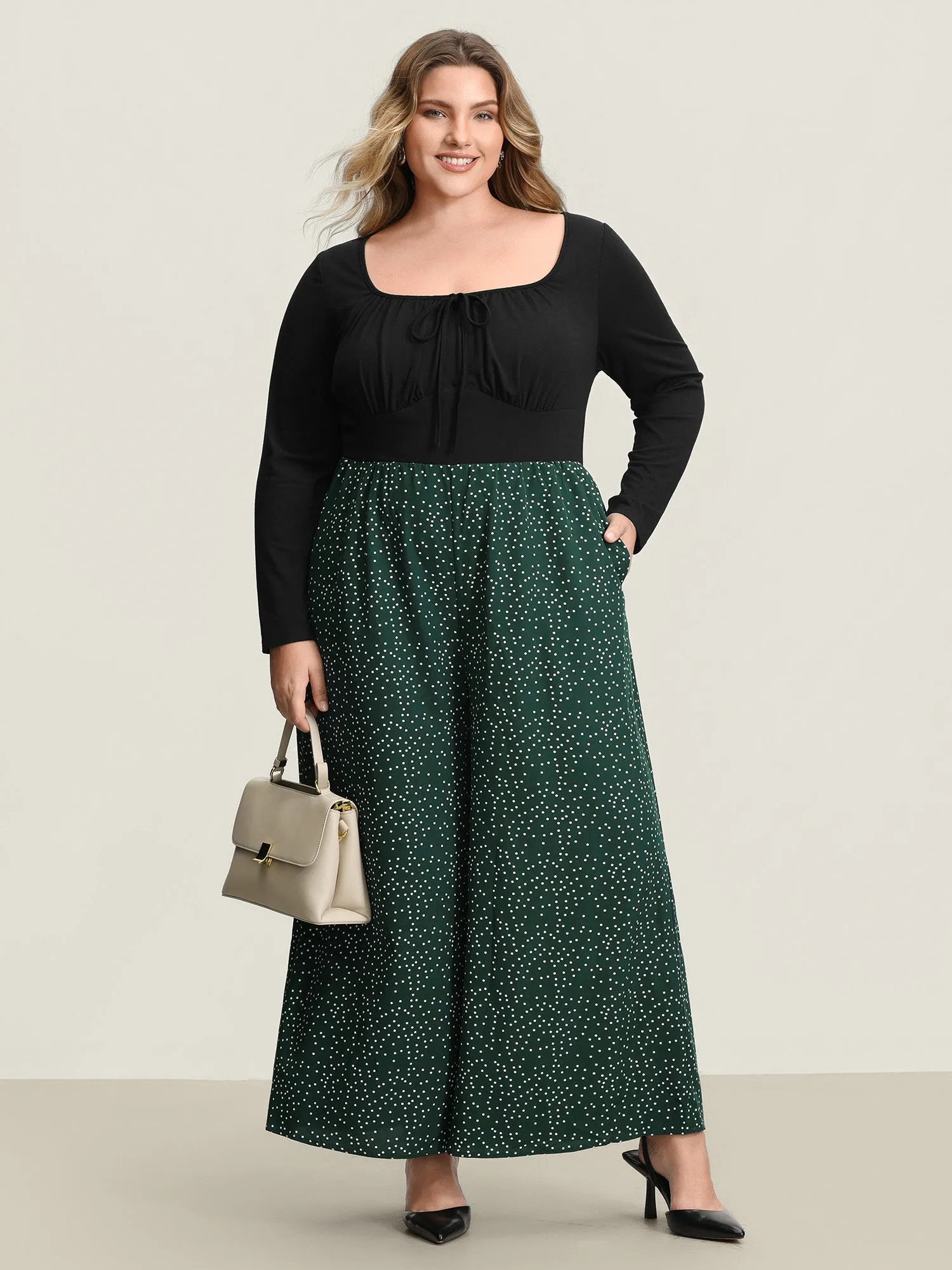 Bust-Ease Neck-Tie Floral Pockets Jumpsuit sold by Bloomchic