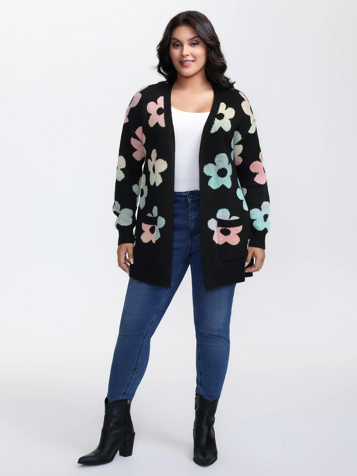 Floral Jacquard Print Color Gradient Knit Cardigan sold by Bloomchic product image thumbnail 3