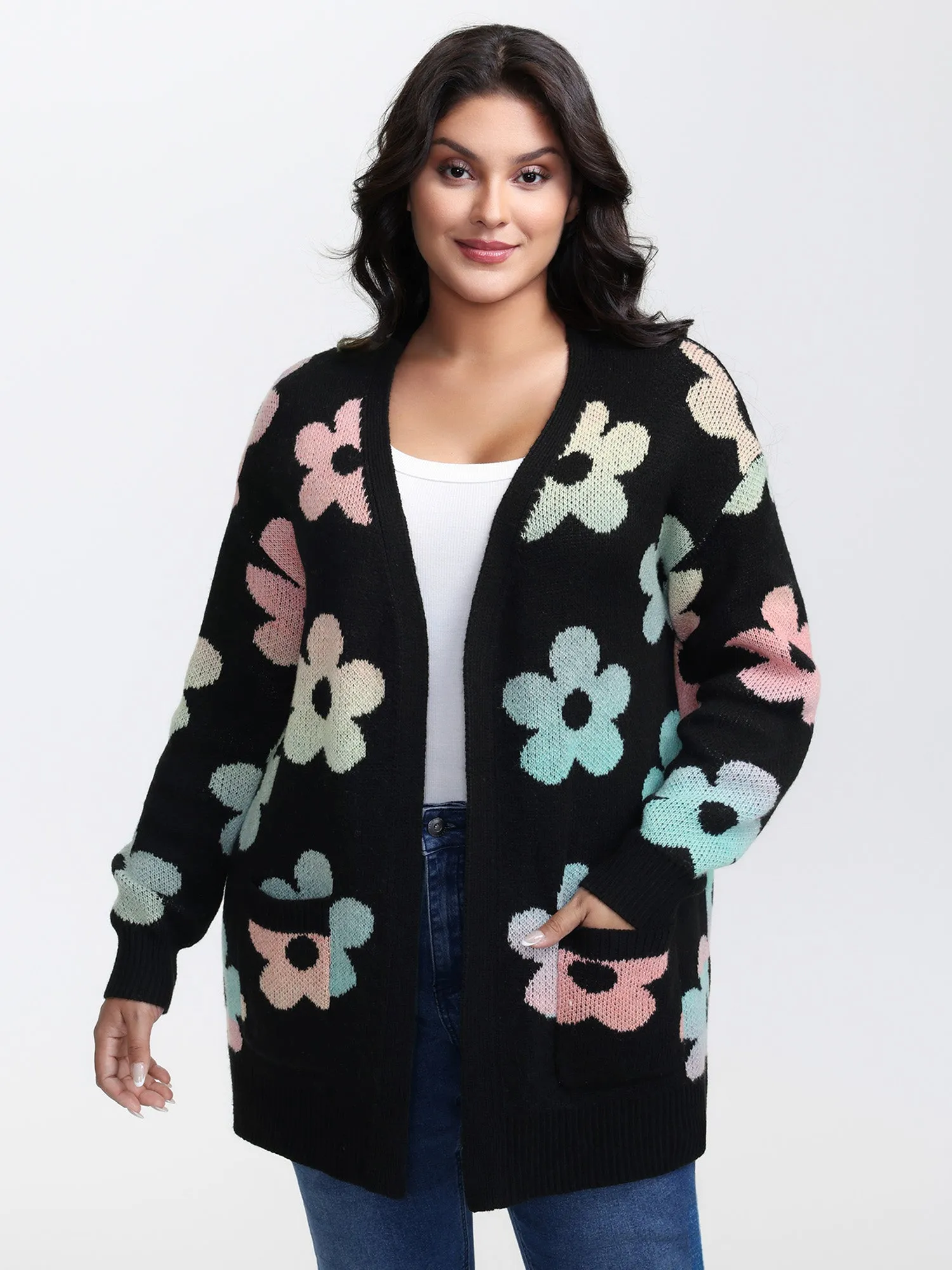 Floral Jacquard Print Color Gradient Knit Cardigan sold by Bloomchic product image thumbnail 2