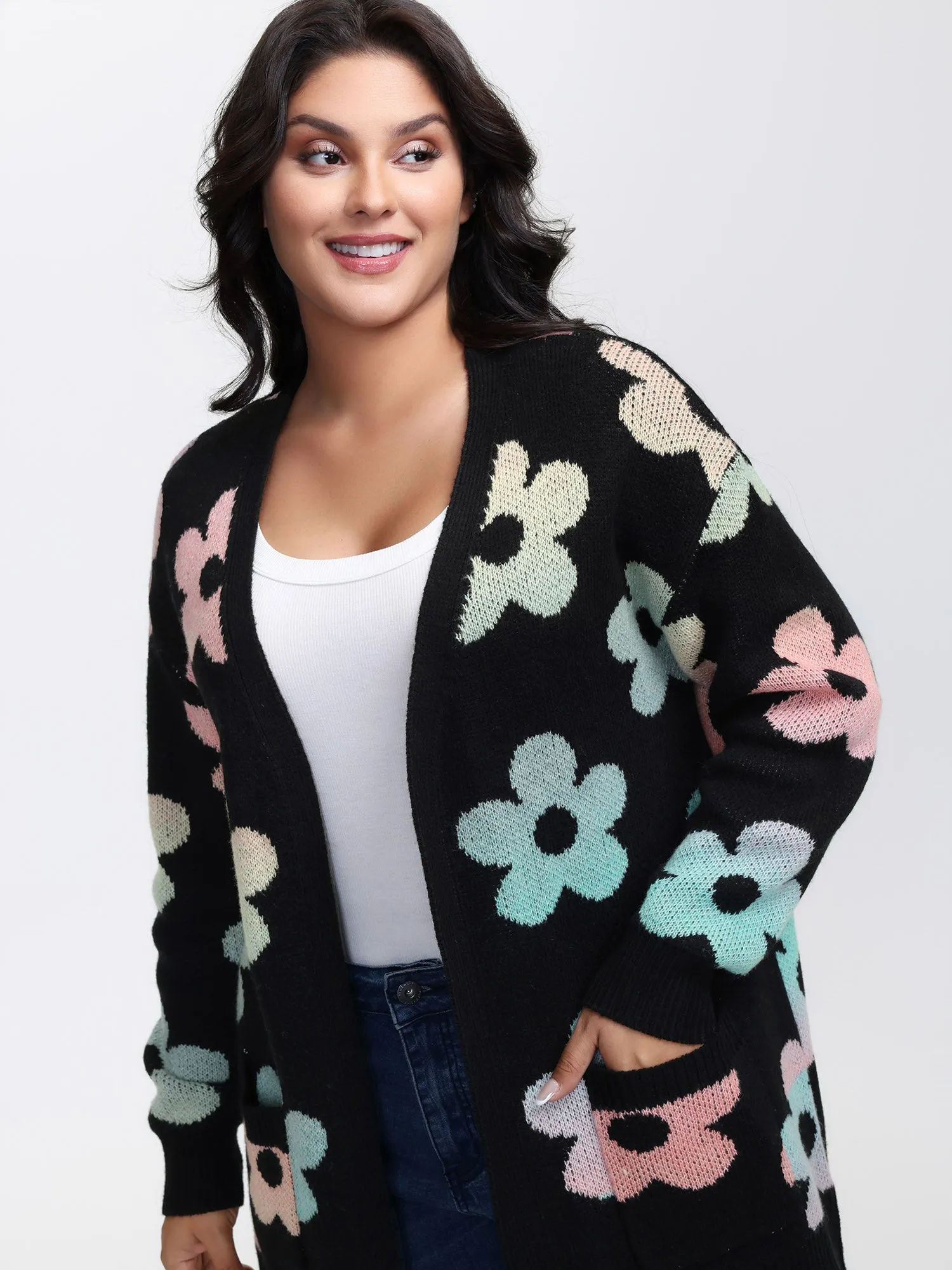Floral Jacquard Print Color Gradient Knit Cardigan sold by Bloomchic
