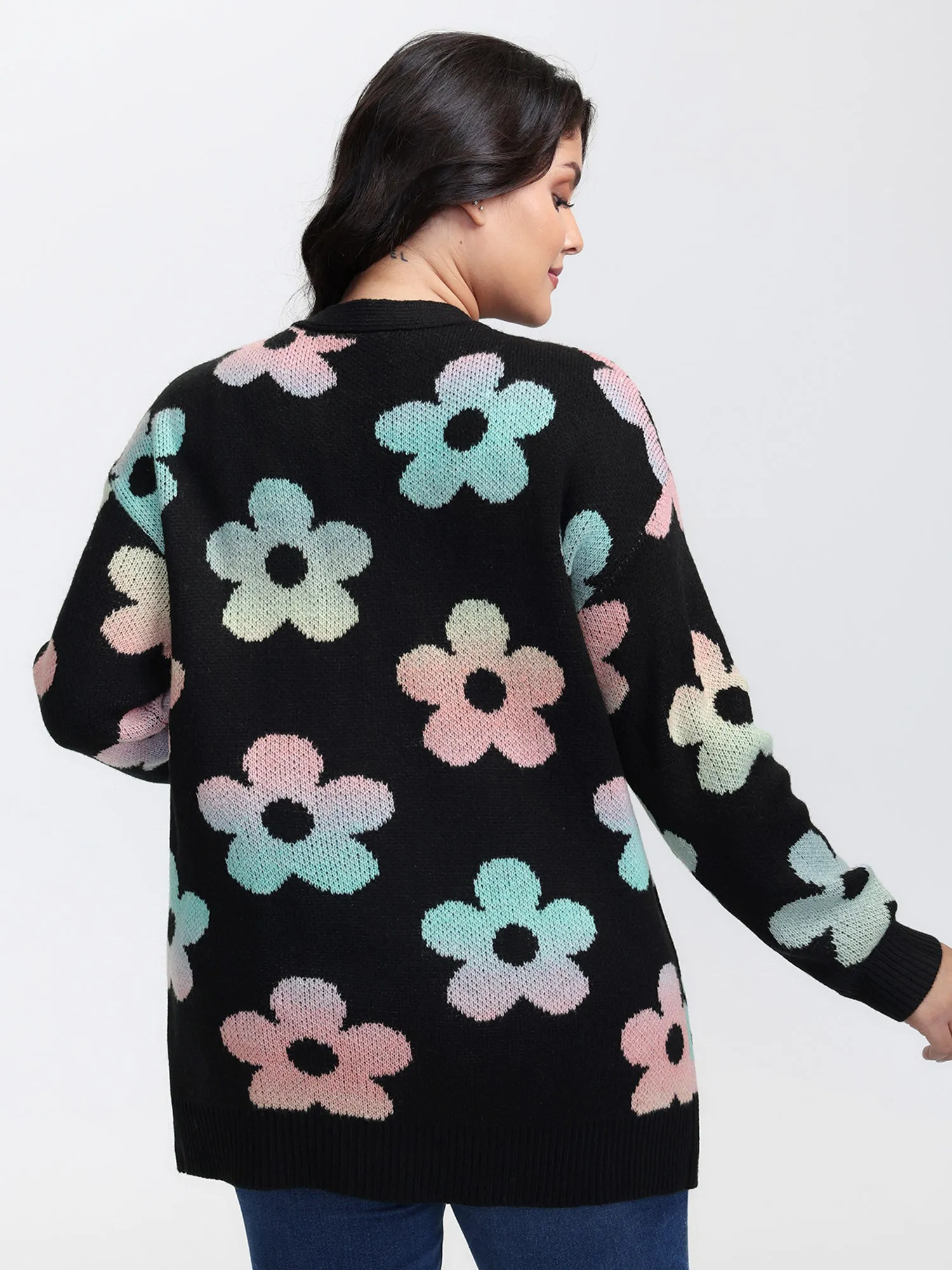 Floral Jacquard Print Color Gradient Knit Cardigan sold by Bloomchic product image thumbnail 4