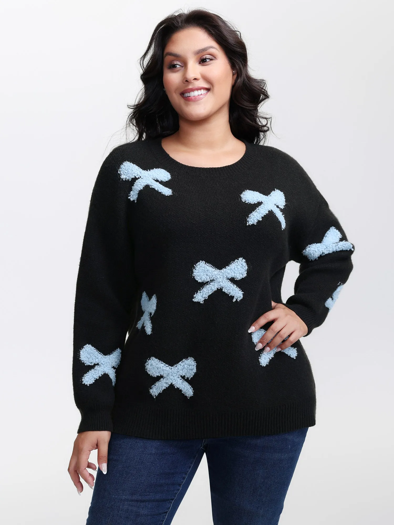 3D Bowknot Jacquard Textured Pullover sold by Bloomchic