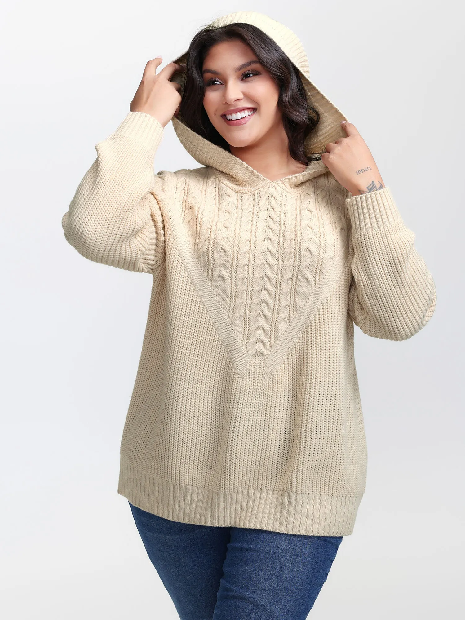 Textured Ribbed Hem Hooded Pullover sold by Bloomchic