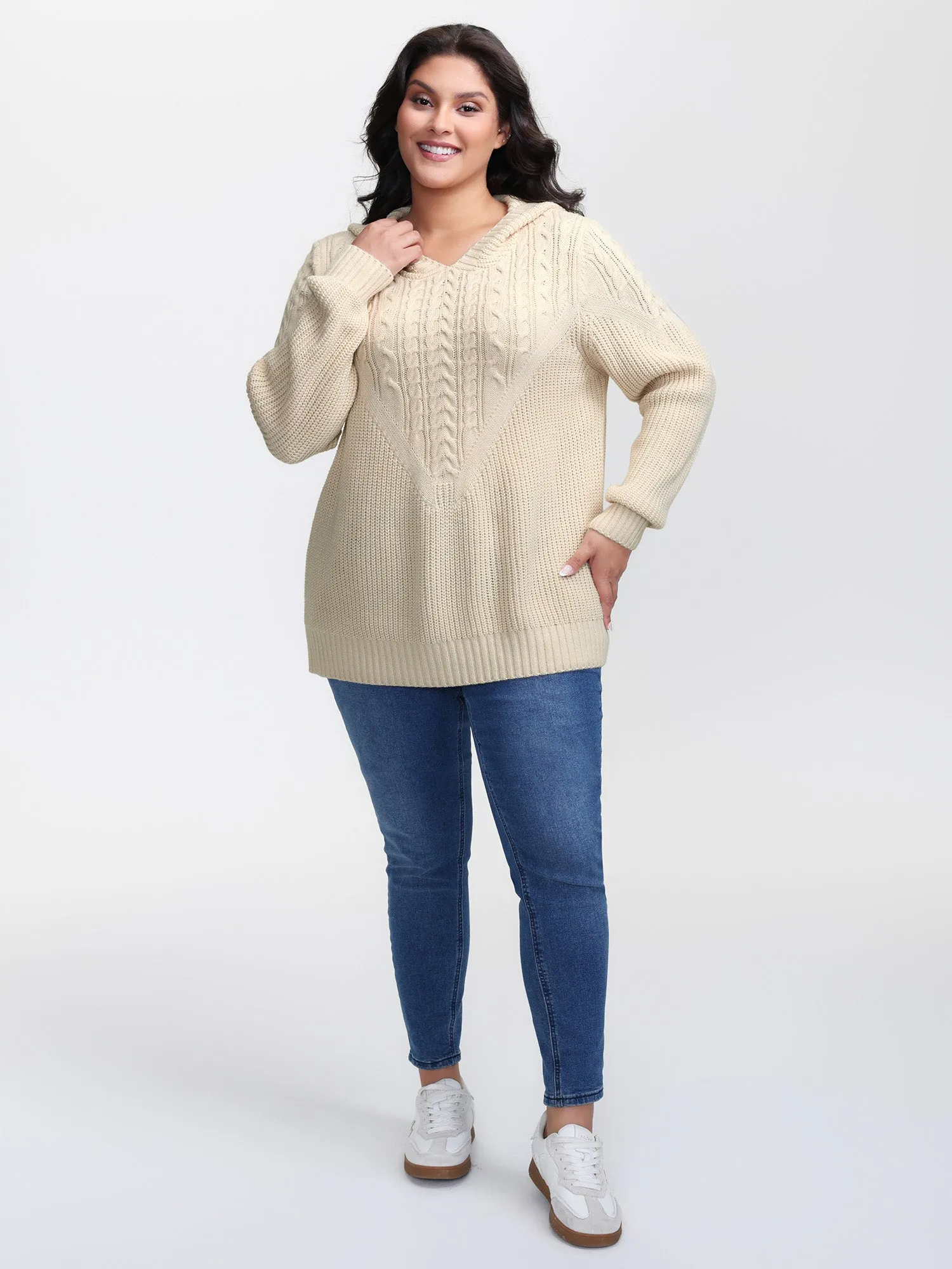 Textured Ribbed Hem Hooded Pullover sold by Bloomchic product image thumbnail 3