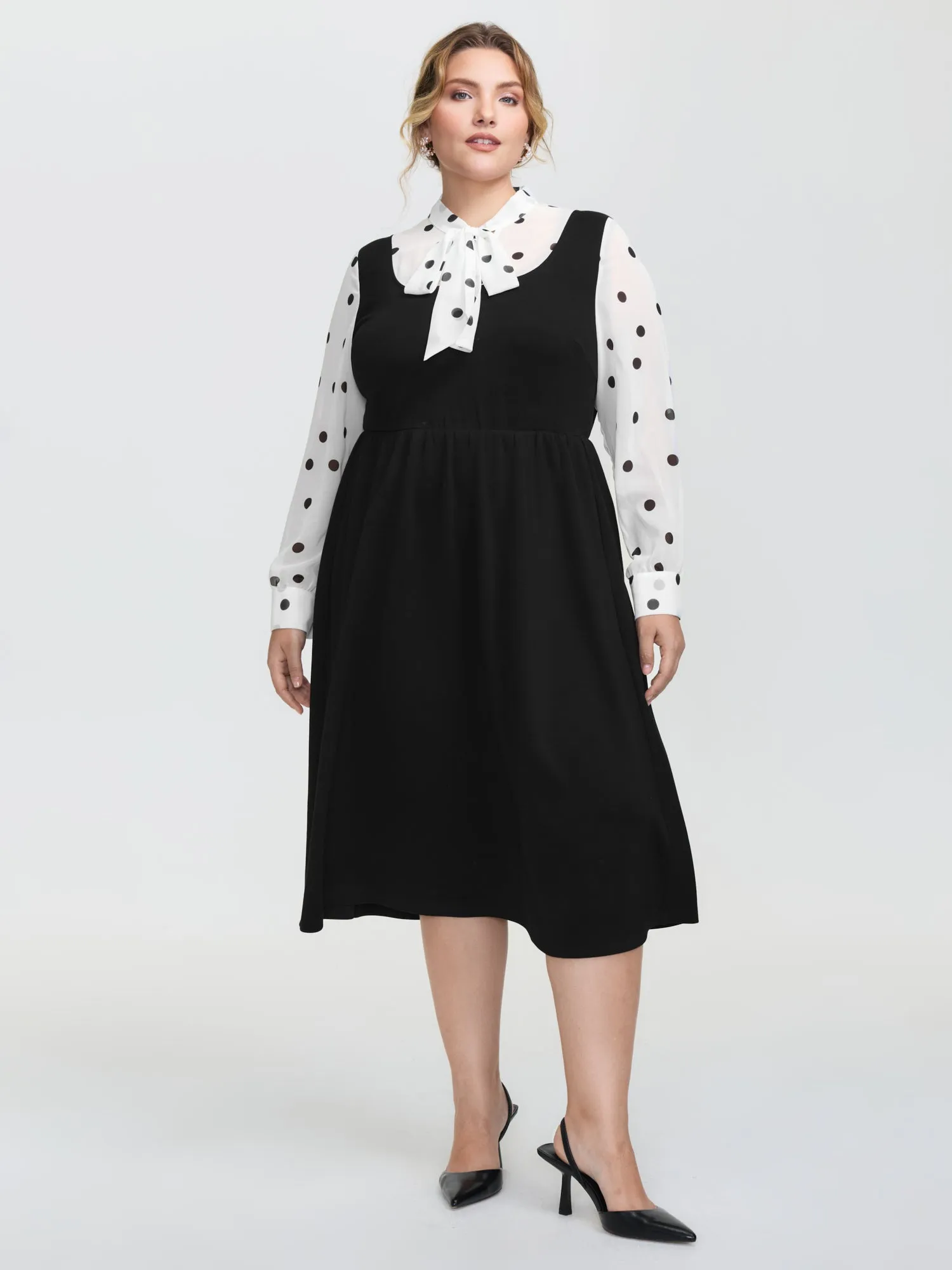 Polka Dot Neck Tie Midi Dress sold by Bloomchic