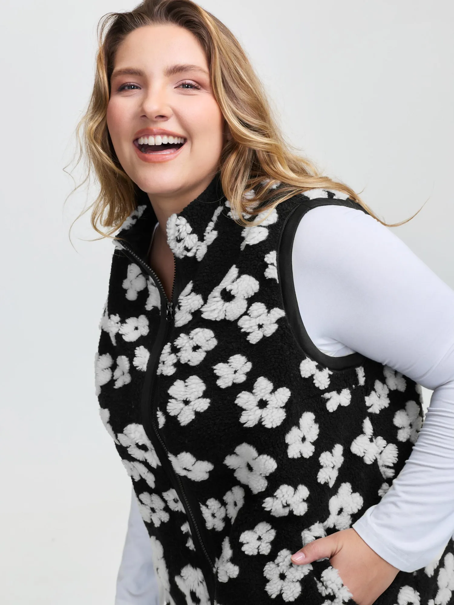 Floral Print Plush Reversible Vest sold by Bloomchic