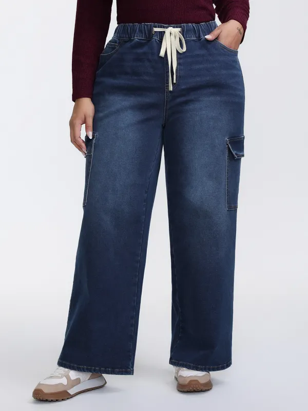 Stretchy Waist Drawstring Wide-Leg Jeans sold by Bloomchic