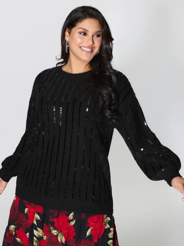 Sequin Embroidered Textured Pullover sold by Bloomchic