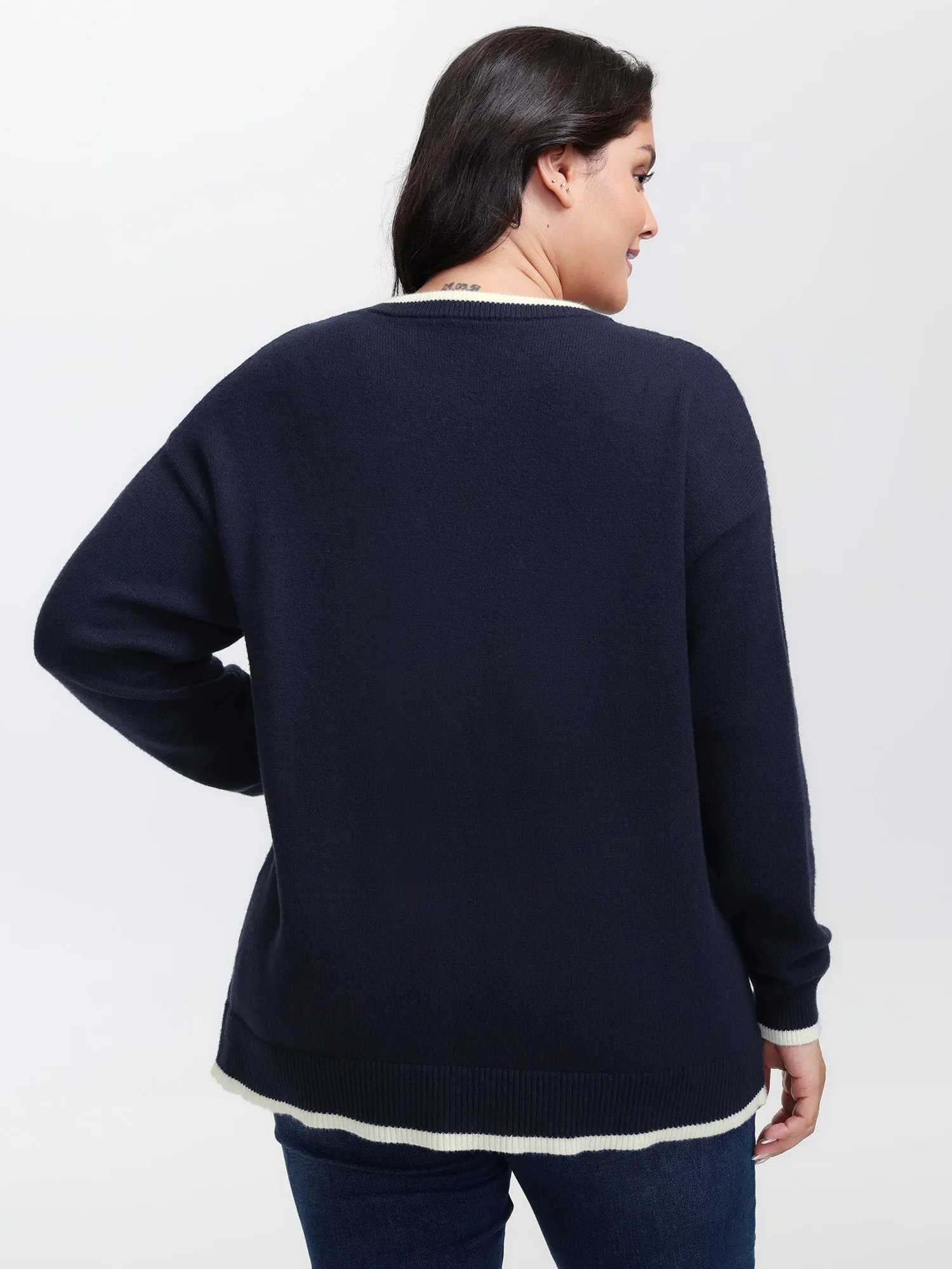 Bear Motif Jacquard Color Contrast Pullover sold by Bloomchic product image thumbnail 4