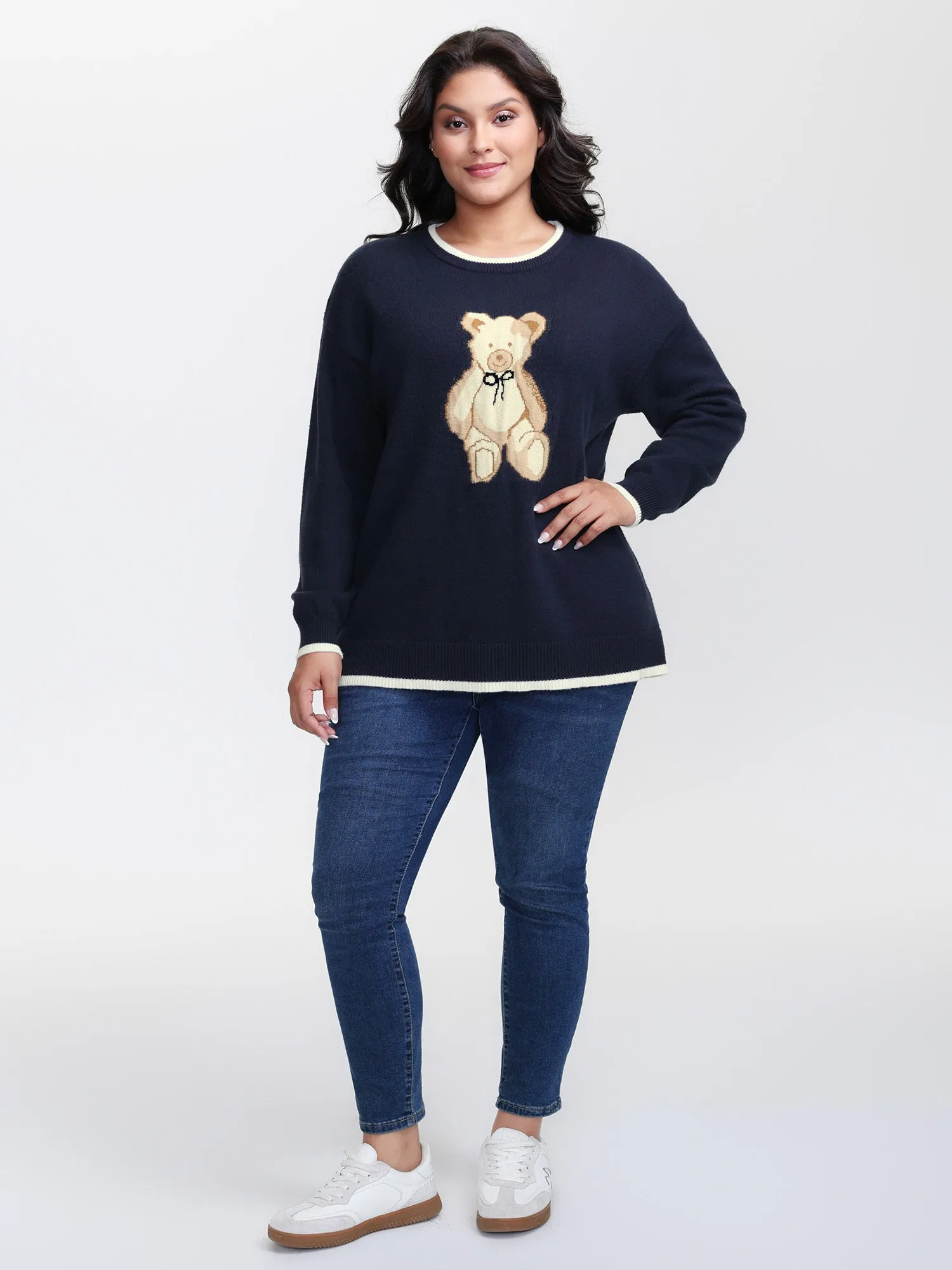 Bear Motif Jacquard Color Contrast Pullover sold by Bloomchic product image thumbnail 3