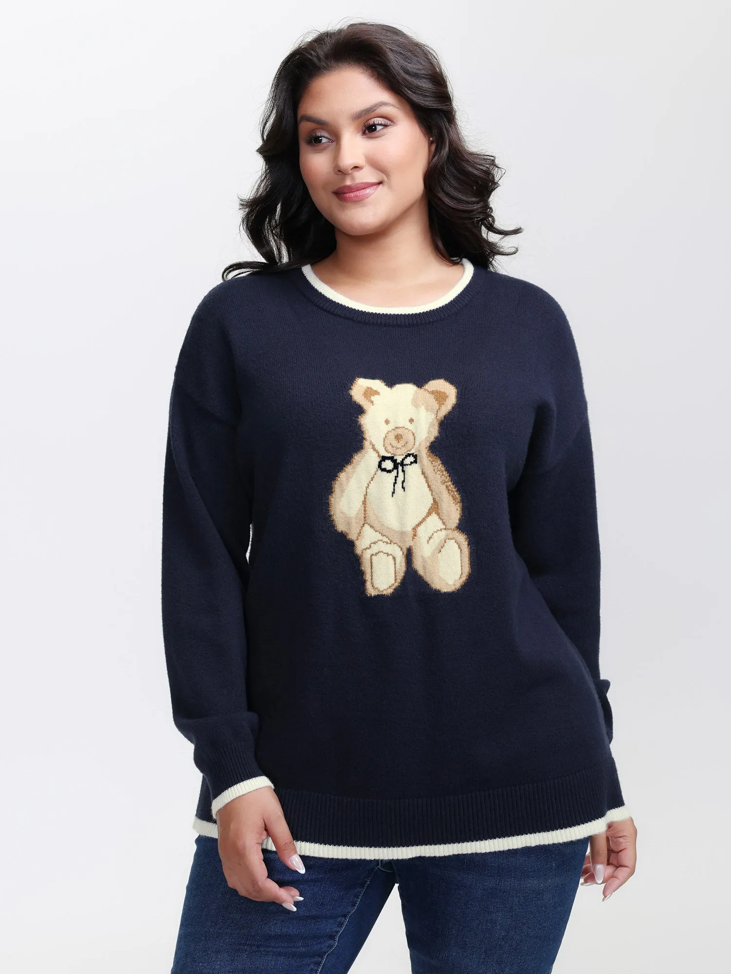 Bear Motif Jacquard Color Contrast Pullover sold by Bloomchic product image thumbnail 2