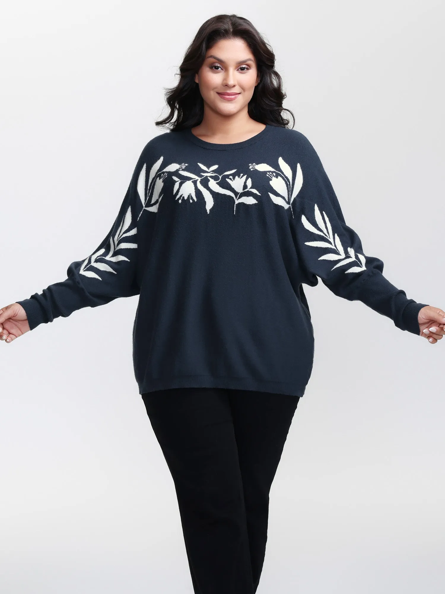 Floral Neckline Dolman Sleeve Pullover sold by Bloomchic