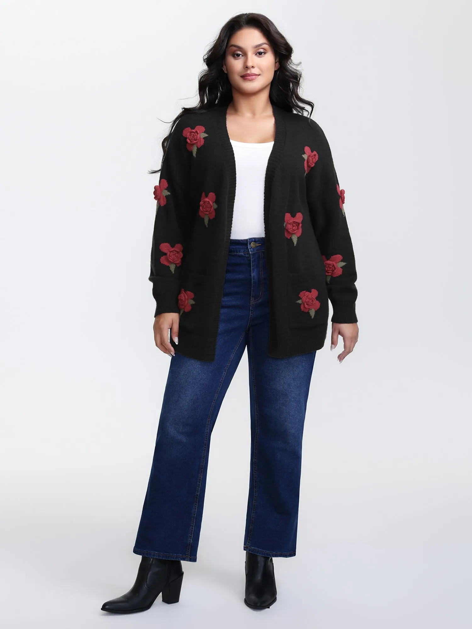 3D Floral Pattern Pockets Knit Cardigan sold by Bloomchic product image thumbnail 4